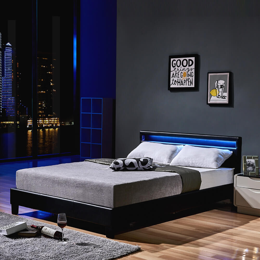 LED Bett ASTRO mit Matratze - 140 x 200 cm Schwarz