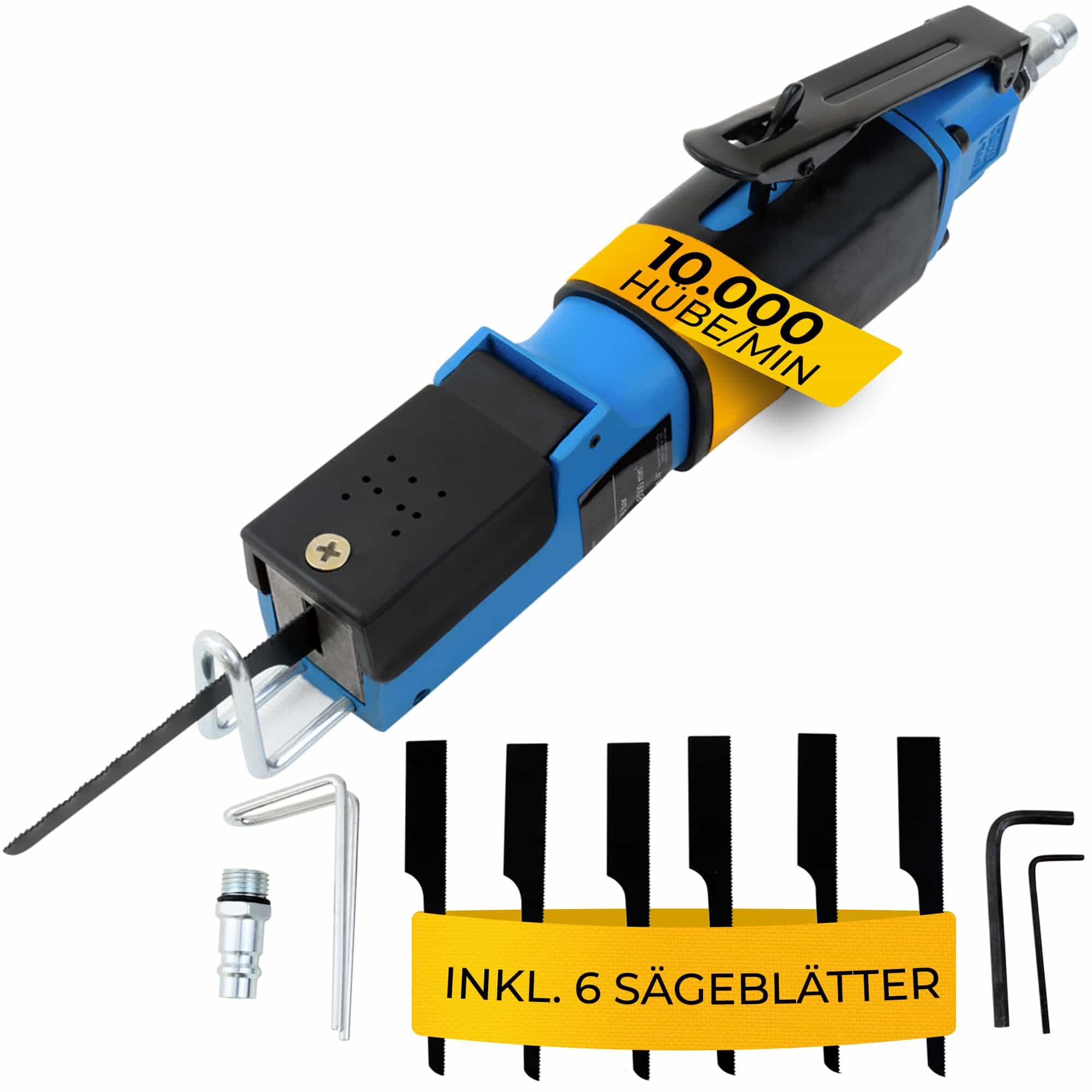 Druckluft-Karosseriesäge Blau/Schwarz inkl Sägeblätter