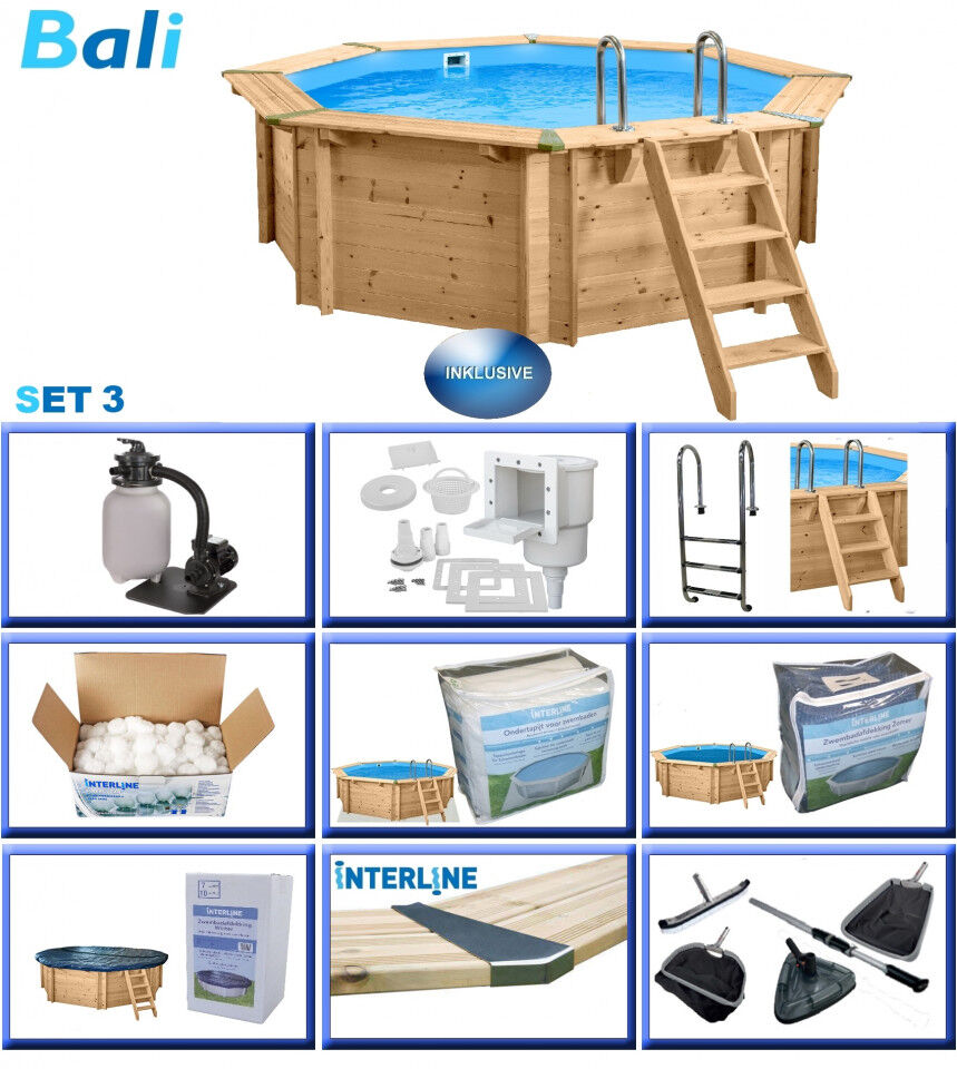 Interline Holzpool Bali Ø 355x116 cm, Basic Set