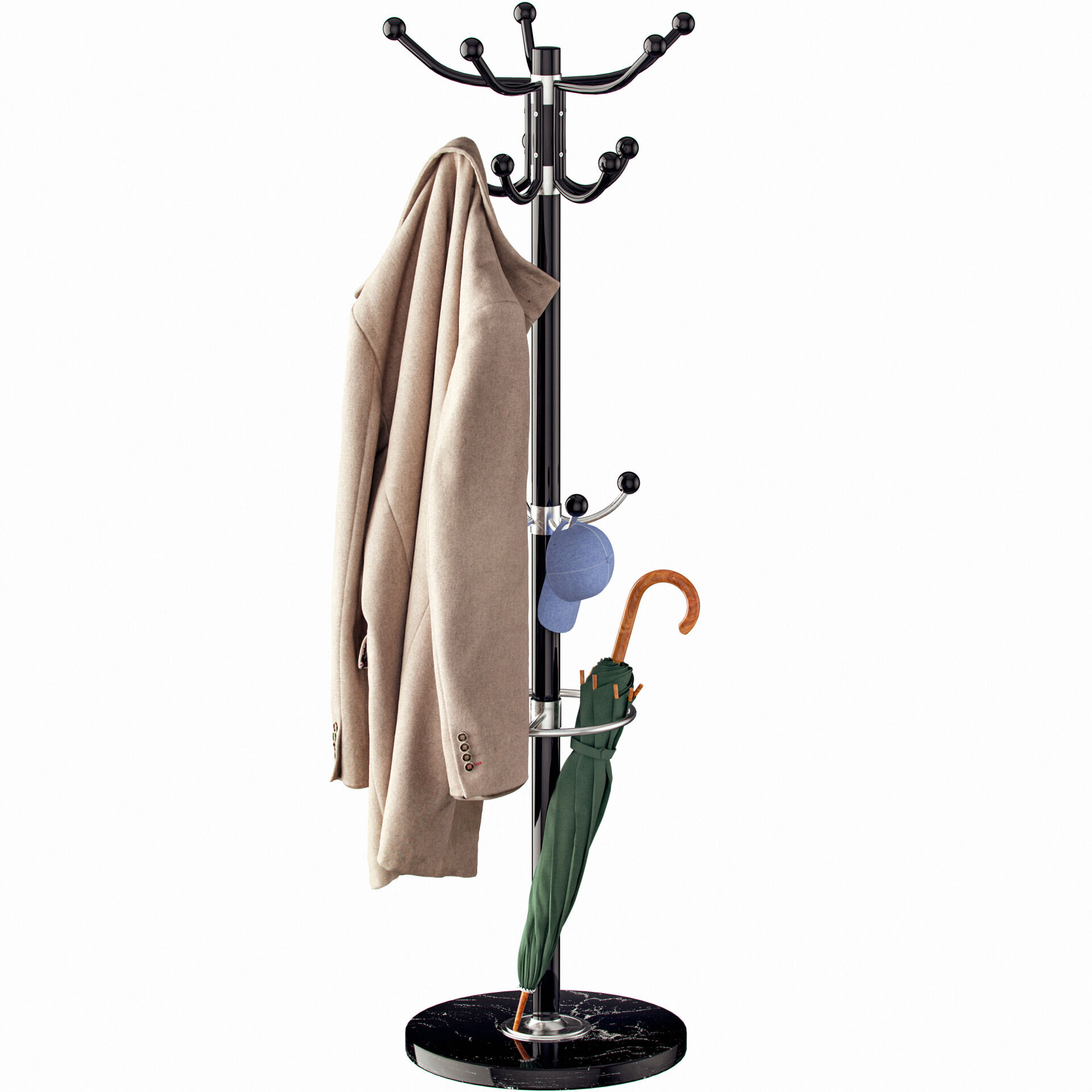 659158 Kleiderständer Schwarz mit Marmorfuß 173cm