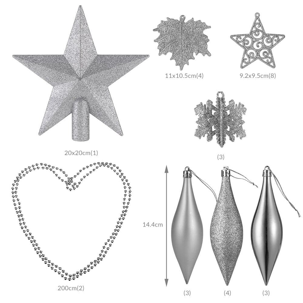 Weihnachtskugeln Silber 102-tlg in matt glänzend + glitzernd
