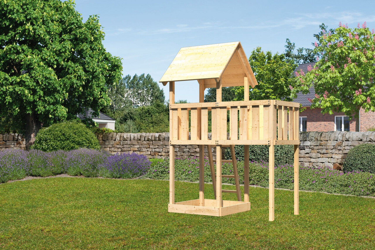 Kinderspielturm Lotti Satteldach SET natur mit Anbau