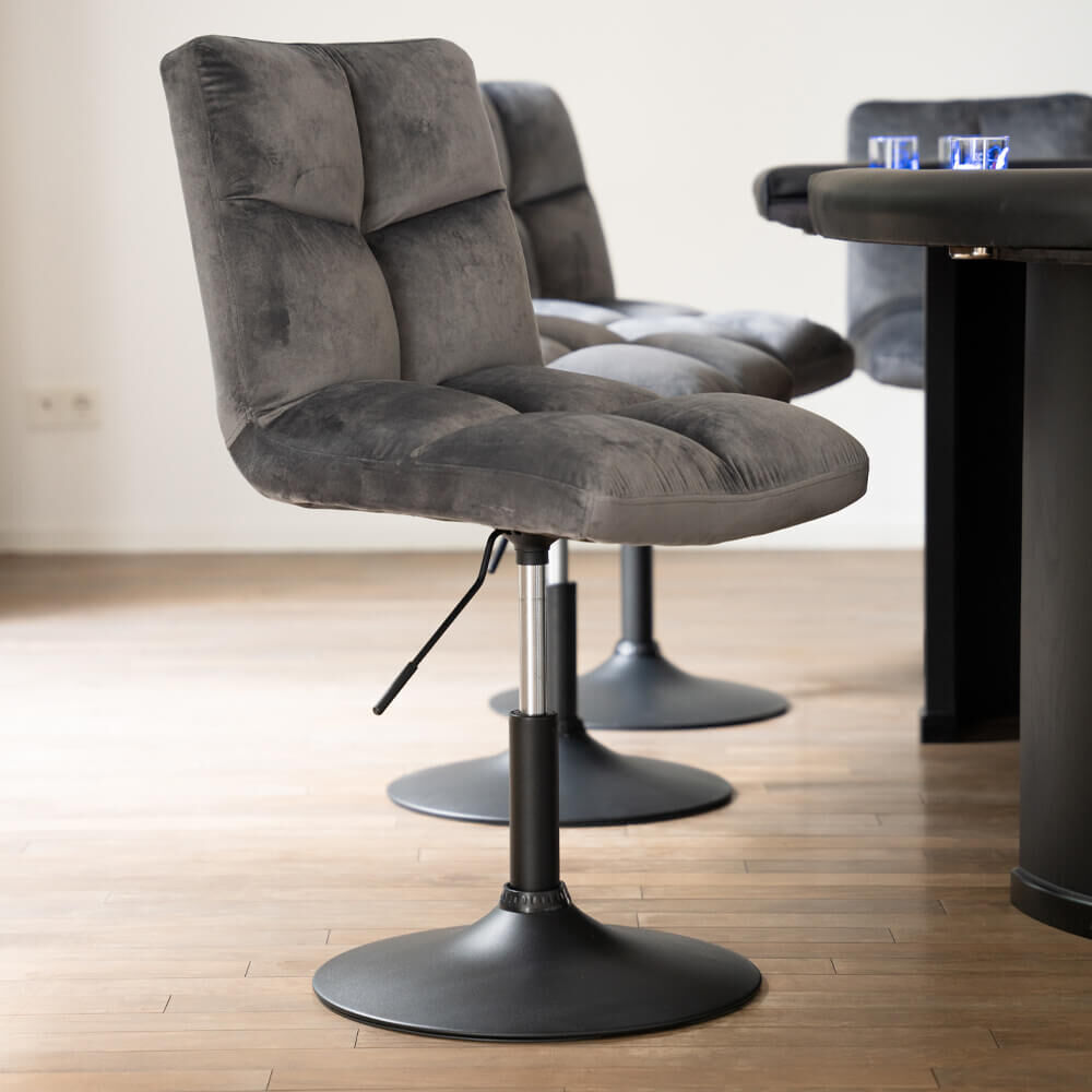 Barhocker höhenverstellbar 6er Set ACE - Samt Hellgrau