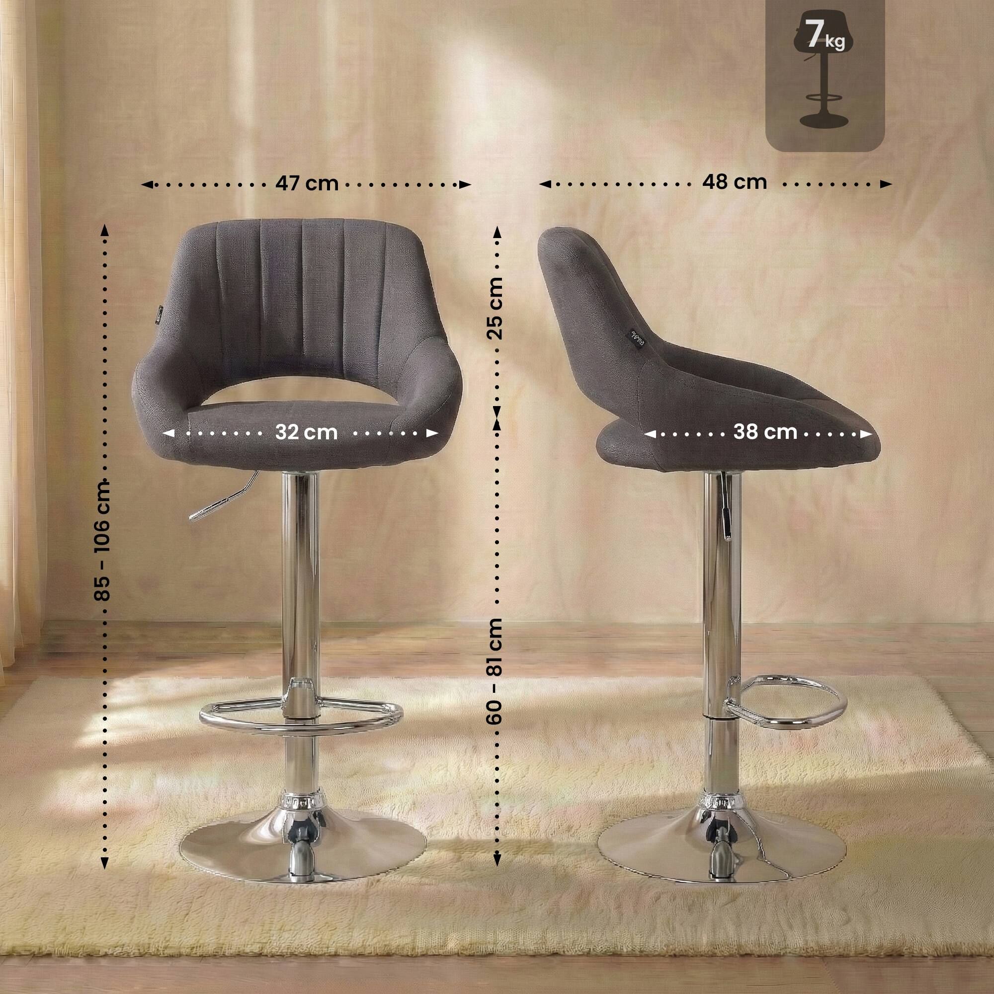 Barhocker Milet Stoff chrom, dunkelgrau