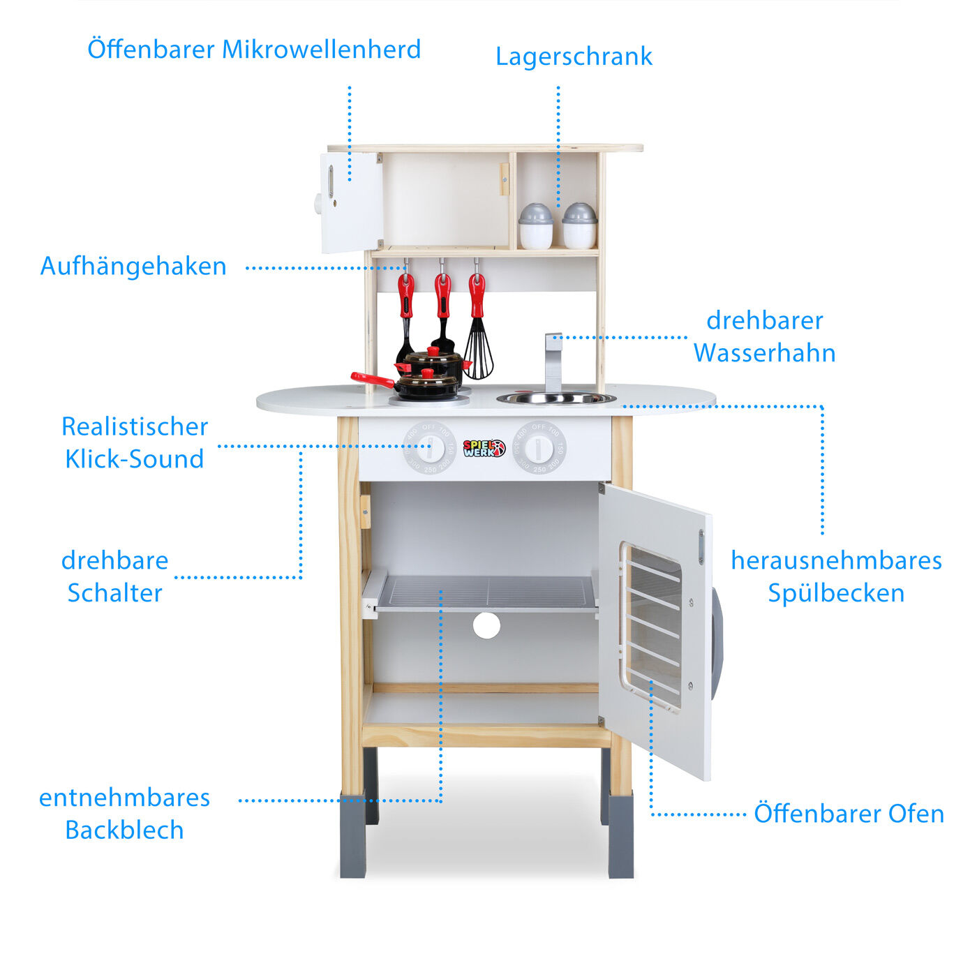 Spielküche Kindertraum aus Holz inkl 35-tlg Zubehör