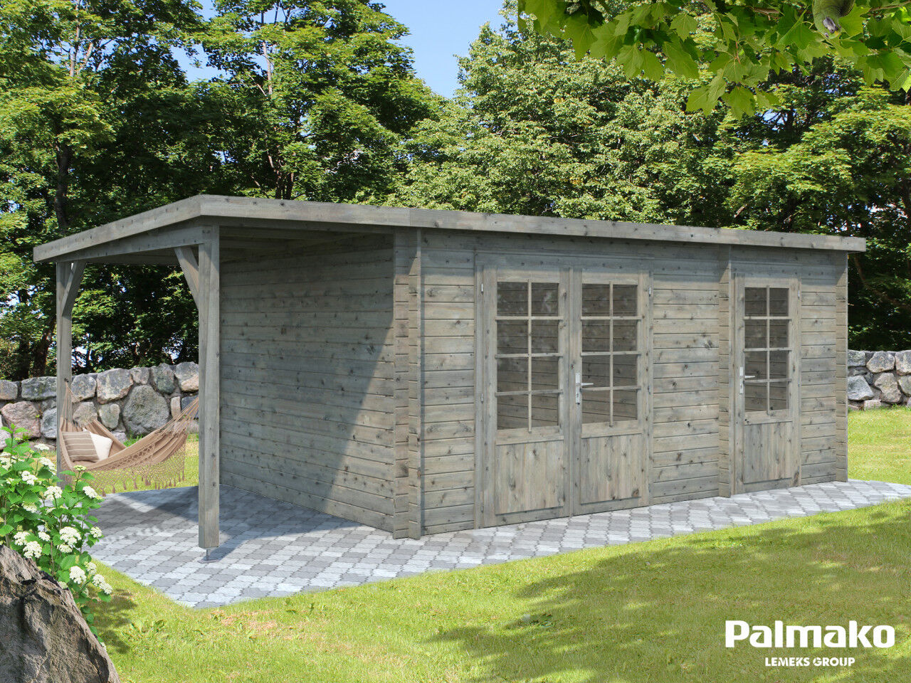 Flachdach Palmako Gartenhaus Ella 13,1+3,9 m²