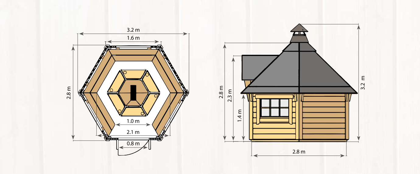 Grundriss und Zeichnung Grillkota Deluxe 6,5 m²