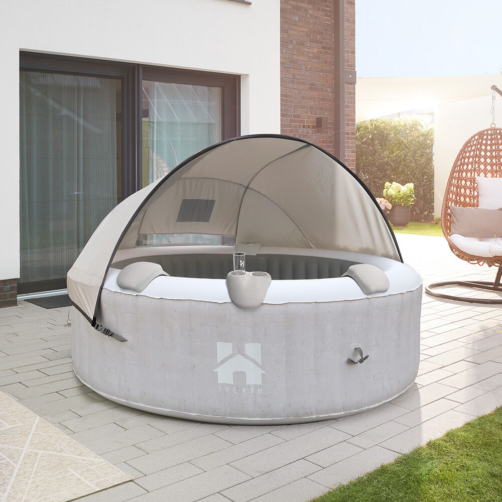 Outdoor Whirlpool inkl. Kissen, Getränkehalter und Sonnendach SPLASH - Ø208 cm 6 Personen Beton