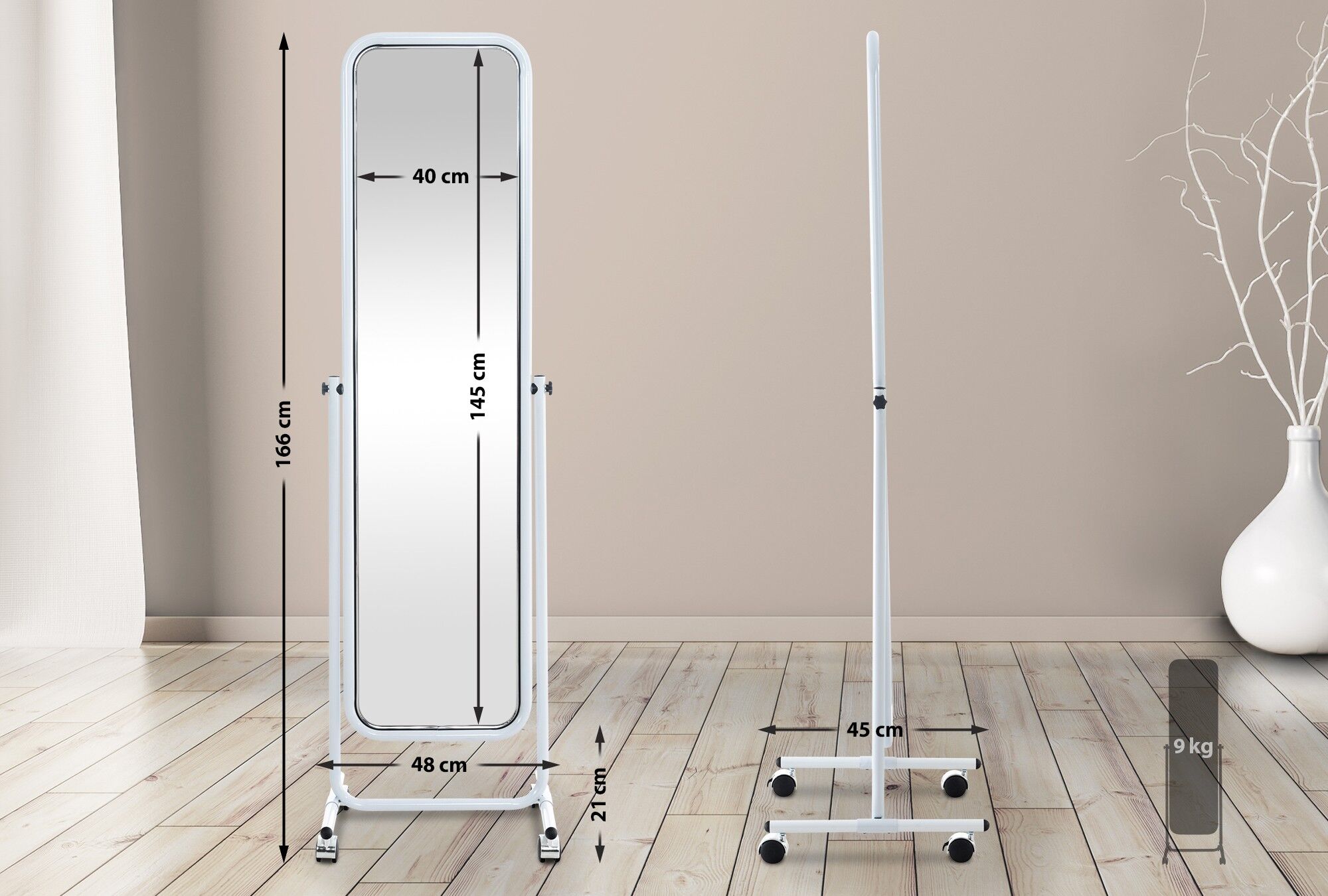 Standspiegel Medusa Eckig, weiß