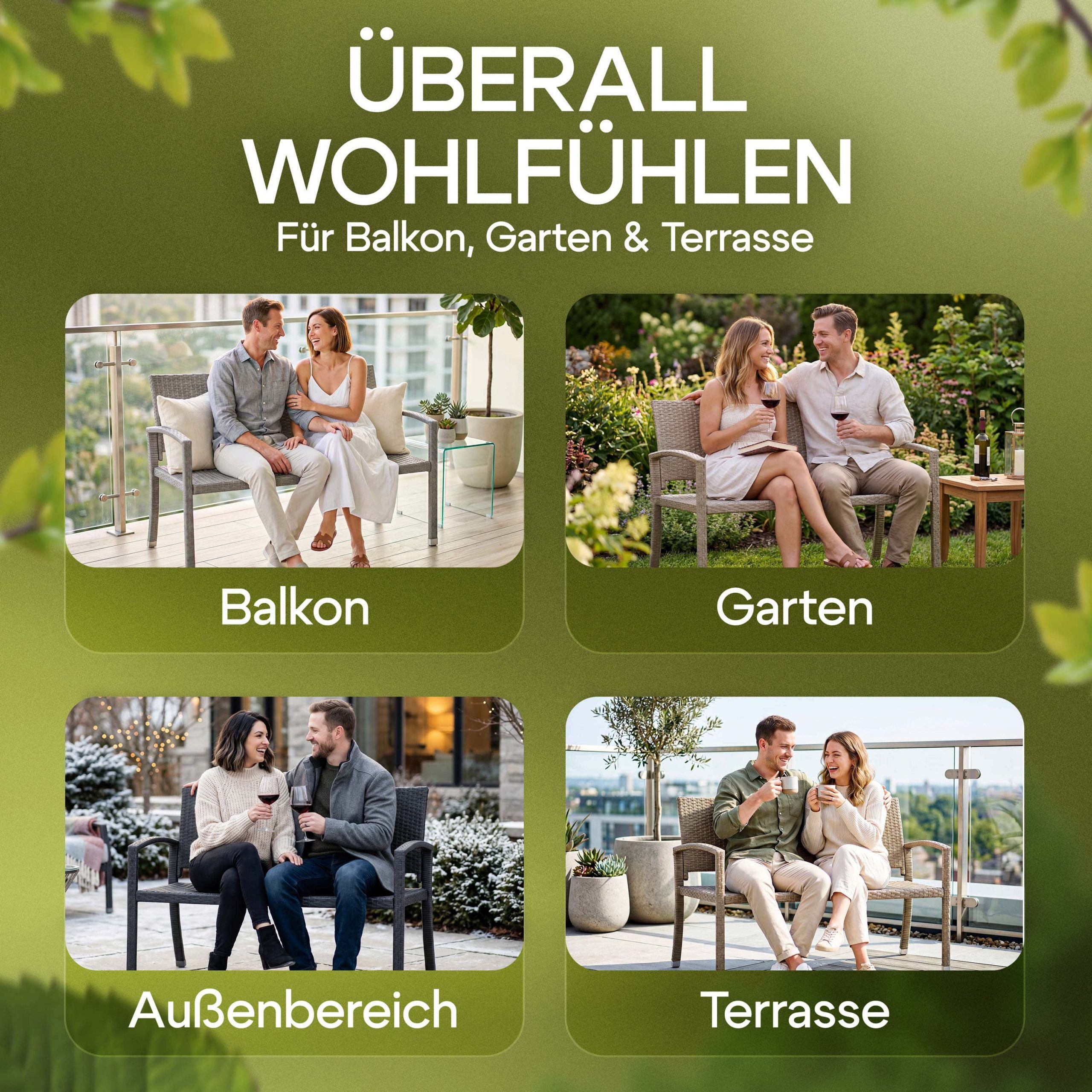 Polyrattan Gartenbank Grau 122x58x87cm