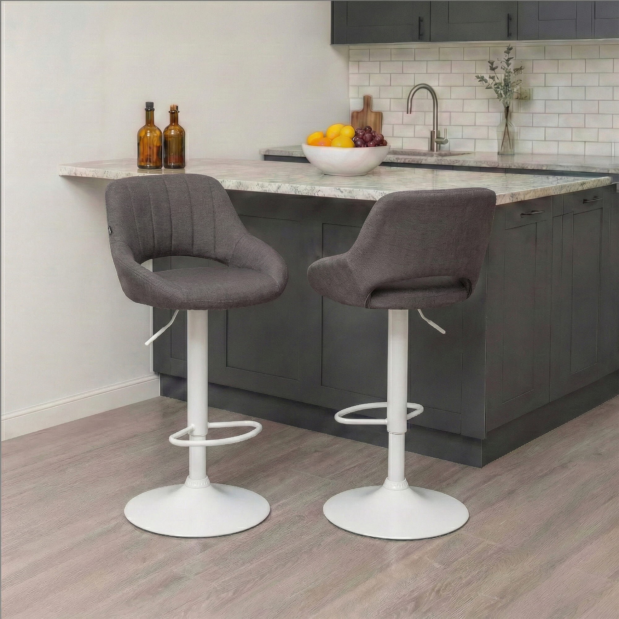 Barhocker Milet Stoff weiß, dunkelgrau