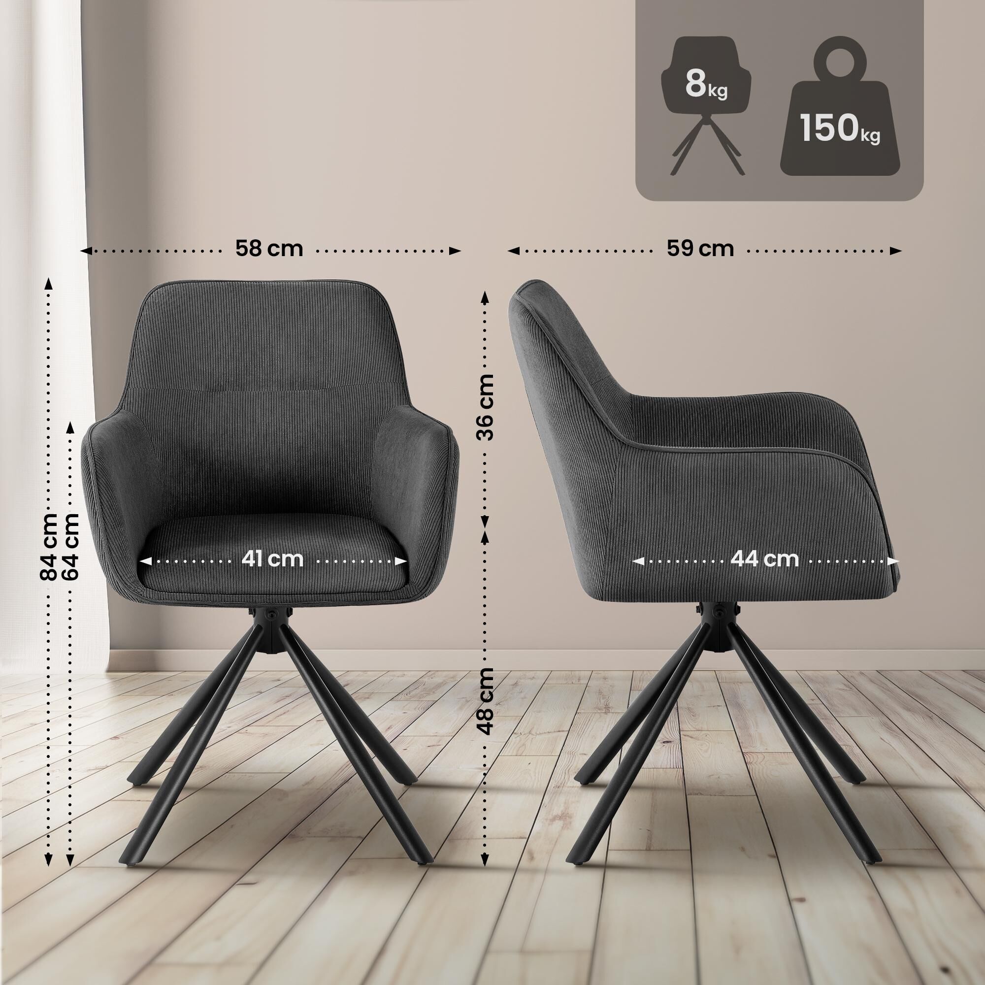 Stuhl Tipton Cord, grau