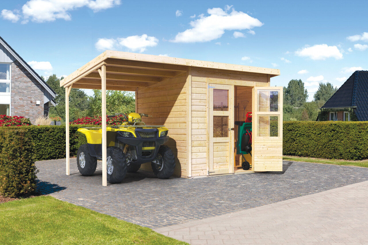 Karibu Pultdach Gartenhaus Merseburg 4 im Set natur