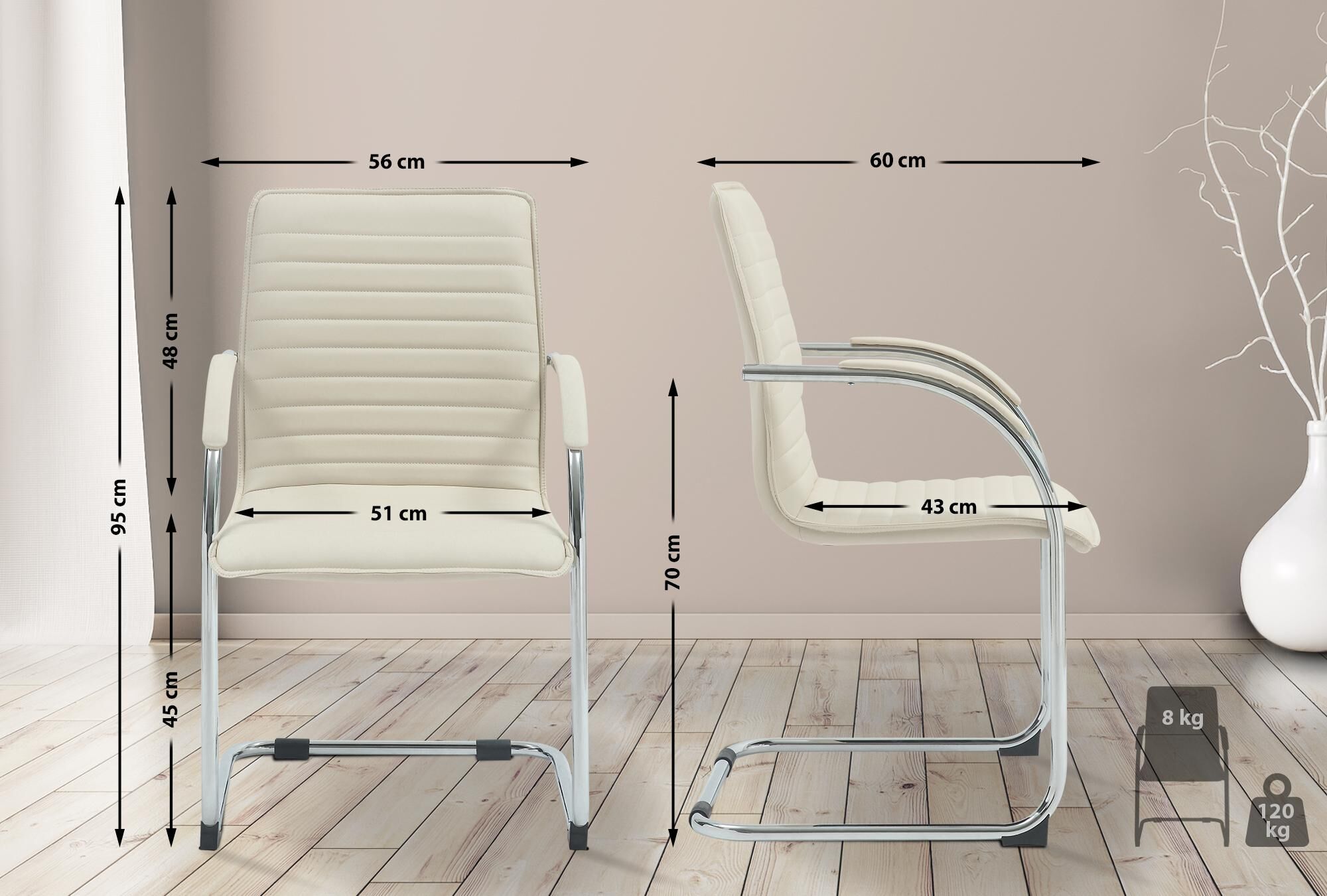 2er Set Besucherstühle Tira Kunstleder, creme