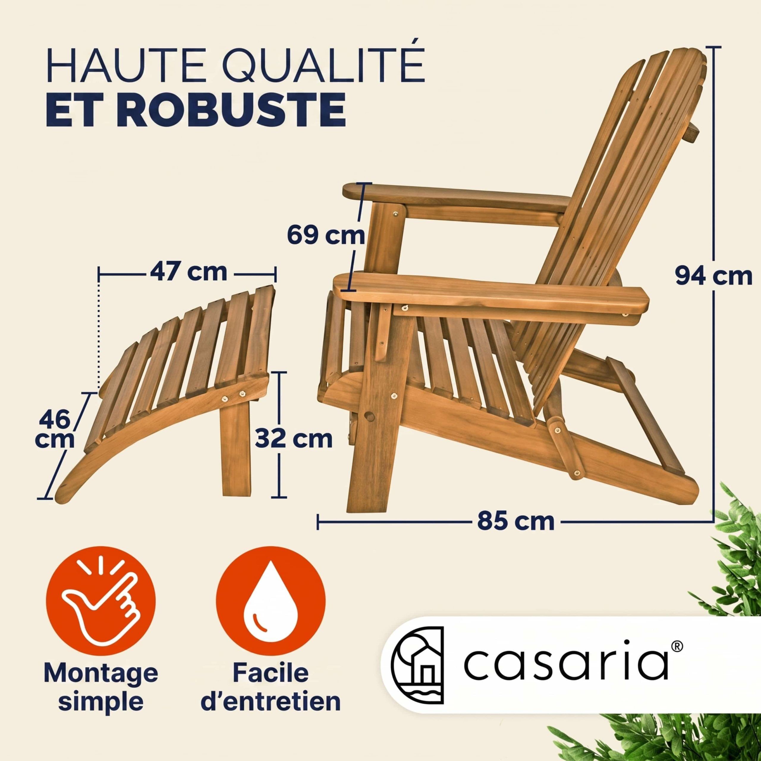 Liegestuhl Adirondack 2er-Set Akazienholz + Fußstützen
