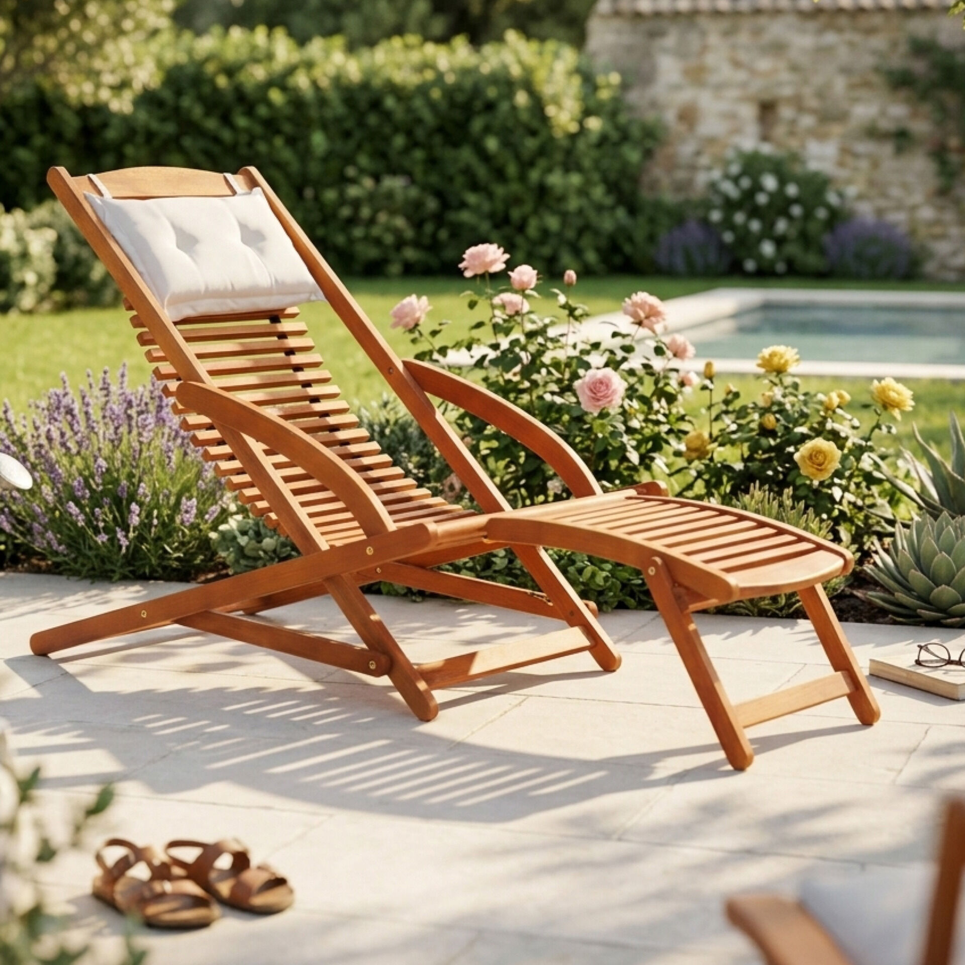 Gartenliege Akazienholz inkl Kopfkissen 166x70x70cm