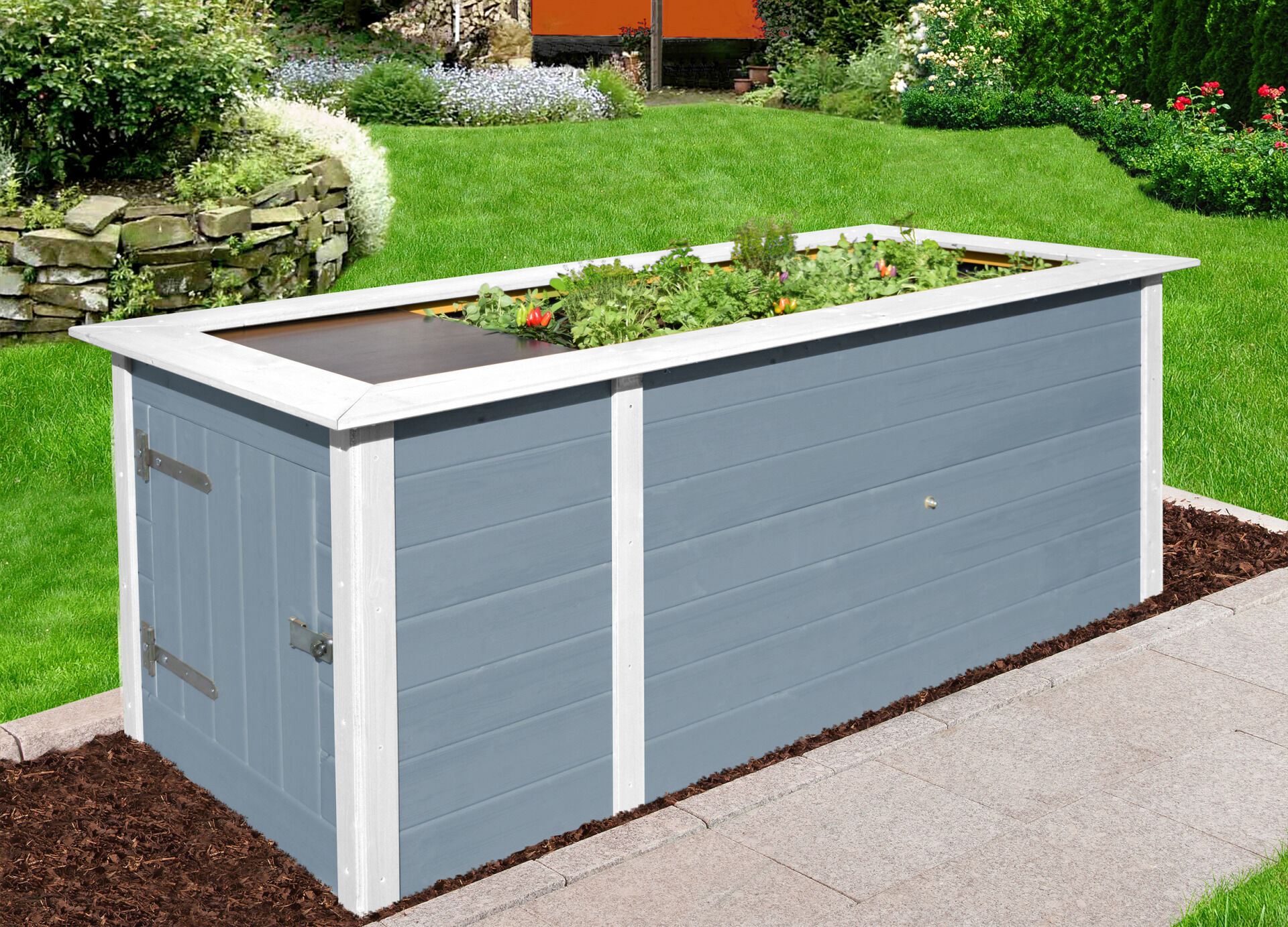 weka Profi-Hochbeet 669, grau/weiss, 21 mm, mit Ablagefläche und Abstellraum