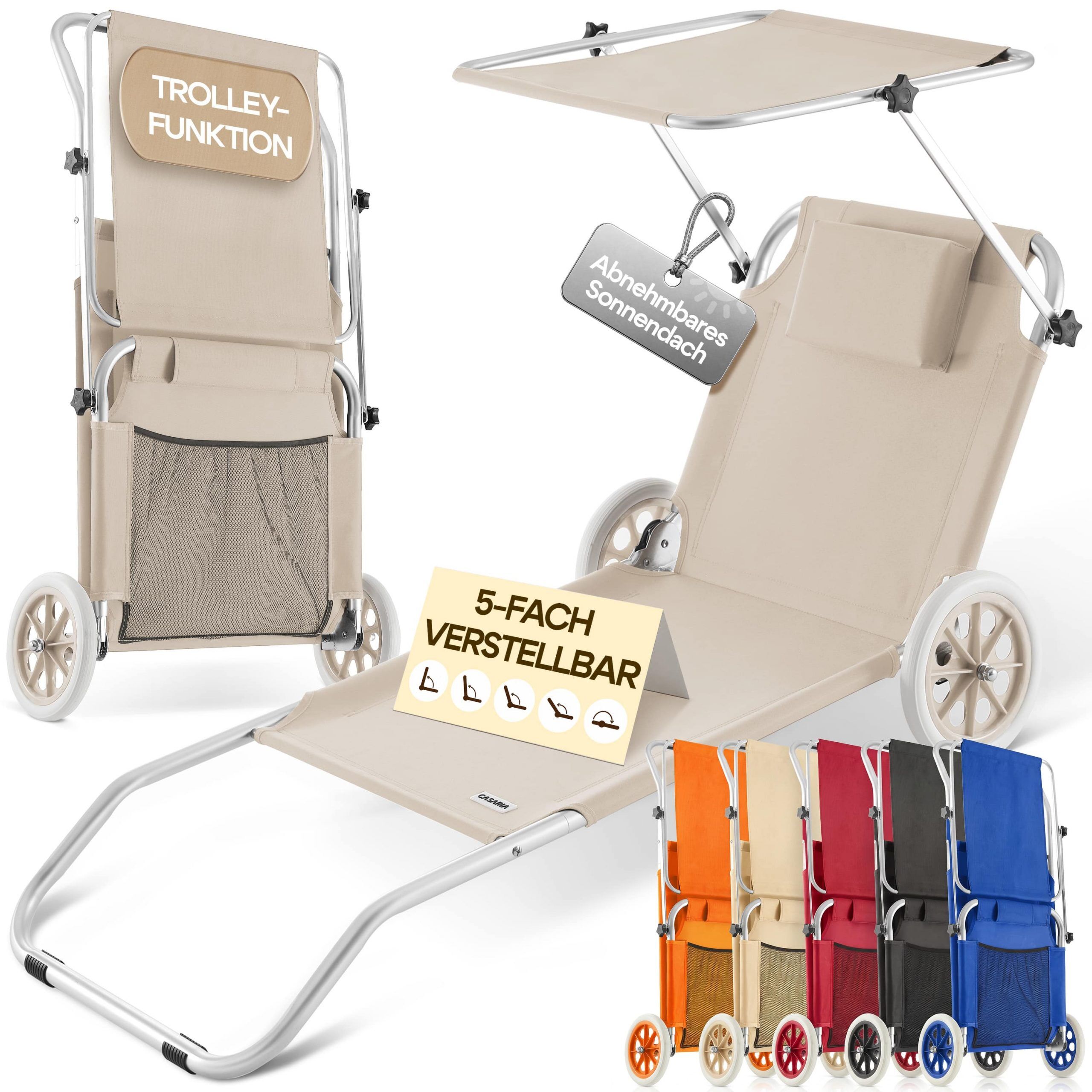Gartenliege Kreta Beige Alu mit Rollen