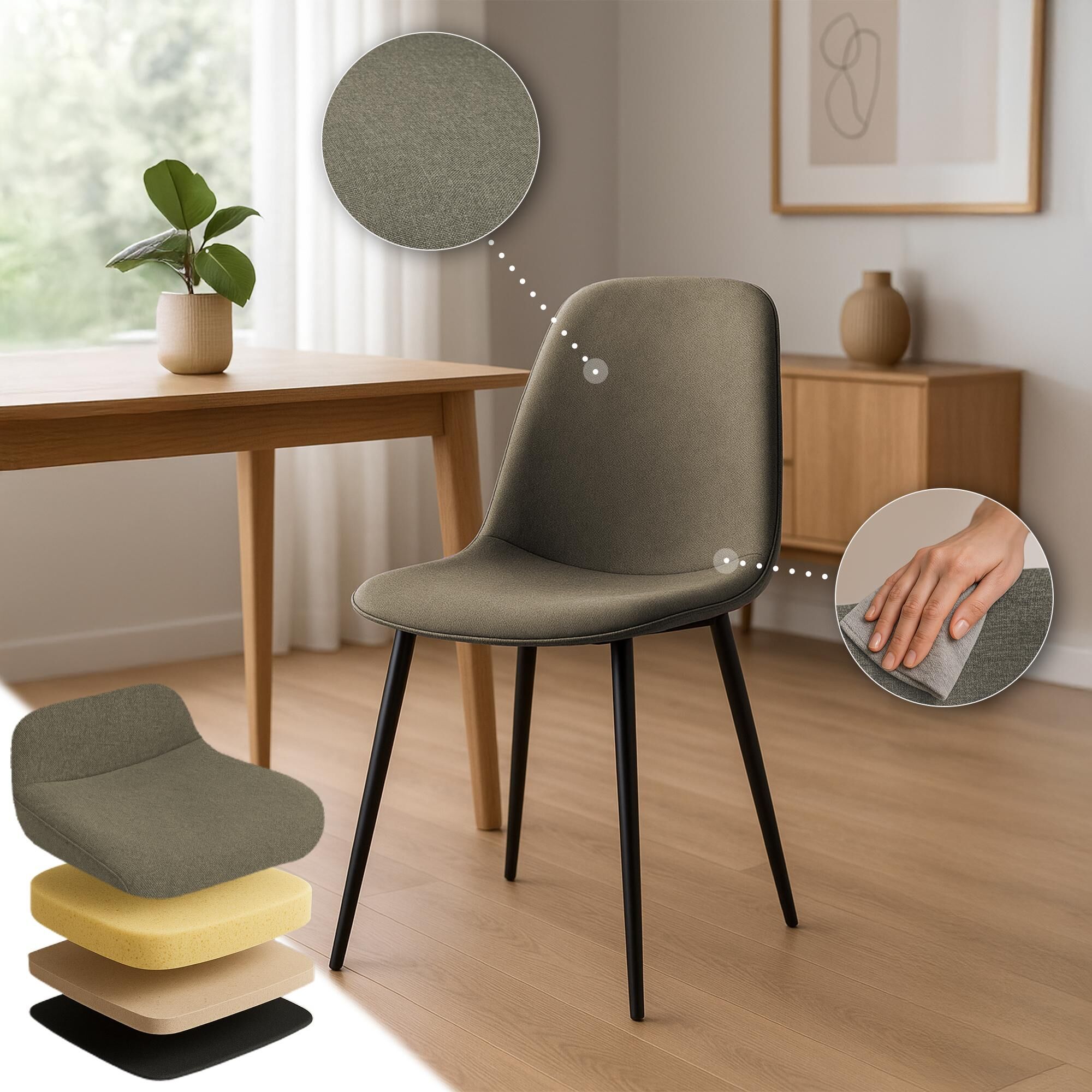 2er Set Esszimmerstuhl Maryam Stoff, taupe