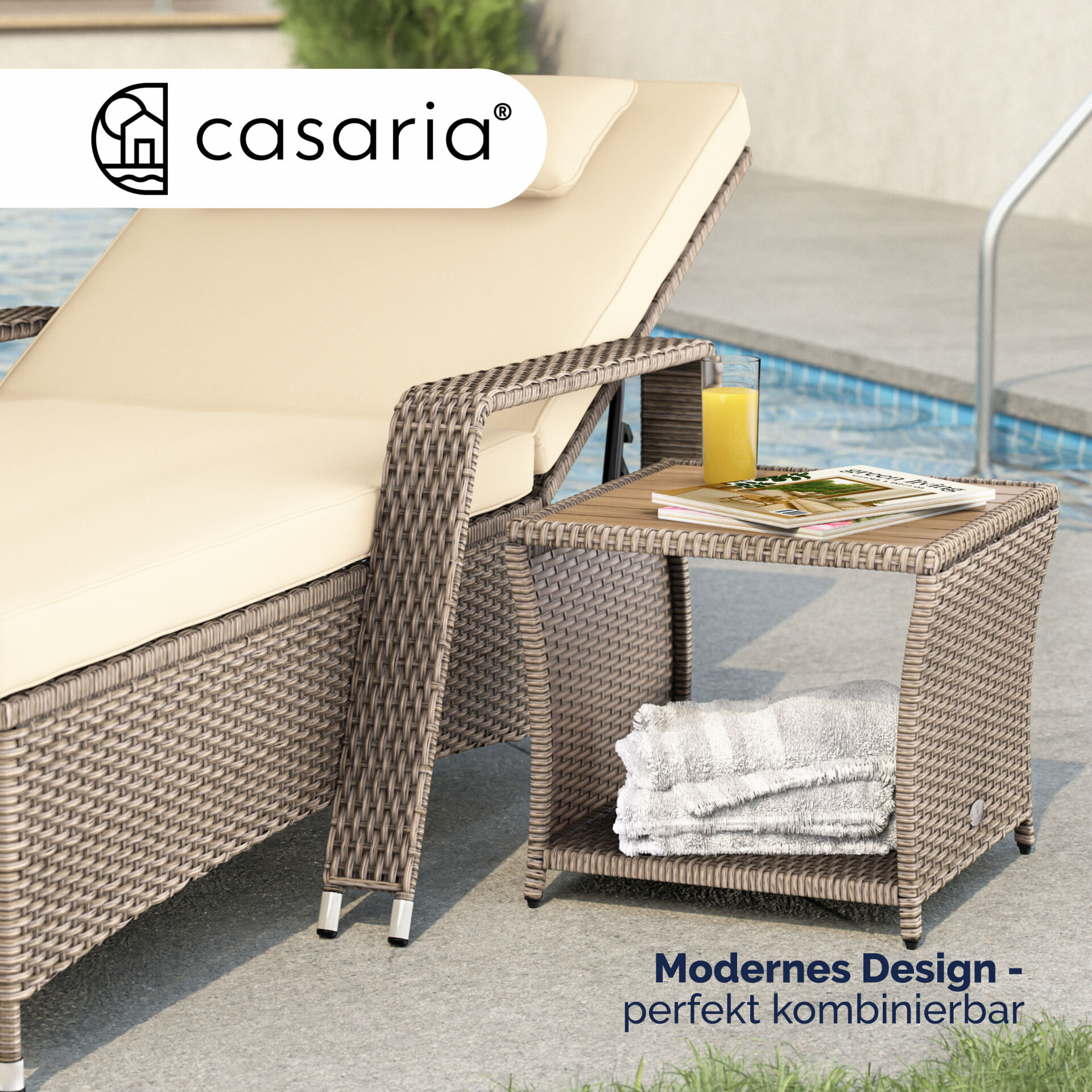 Polyrattan Beistelltisch Creme 40x45x45cm Akazienholz