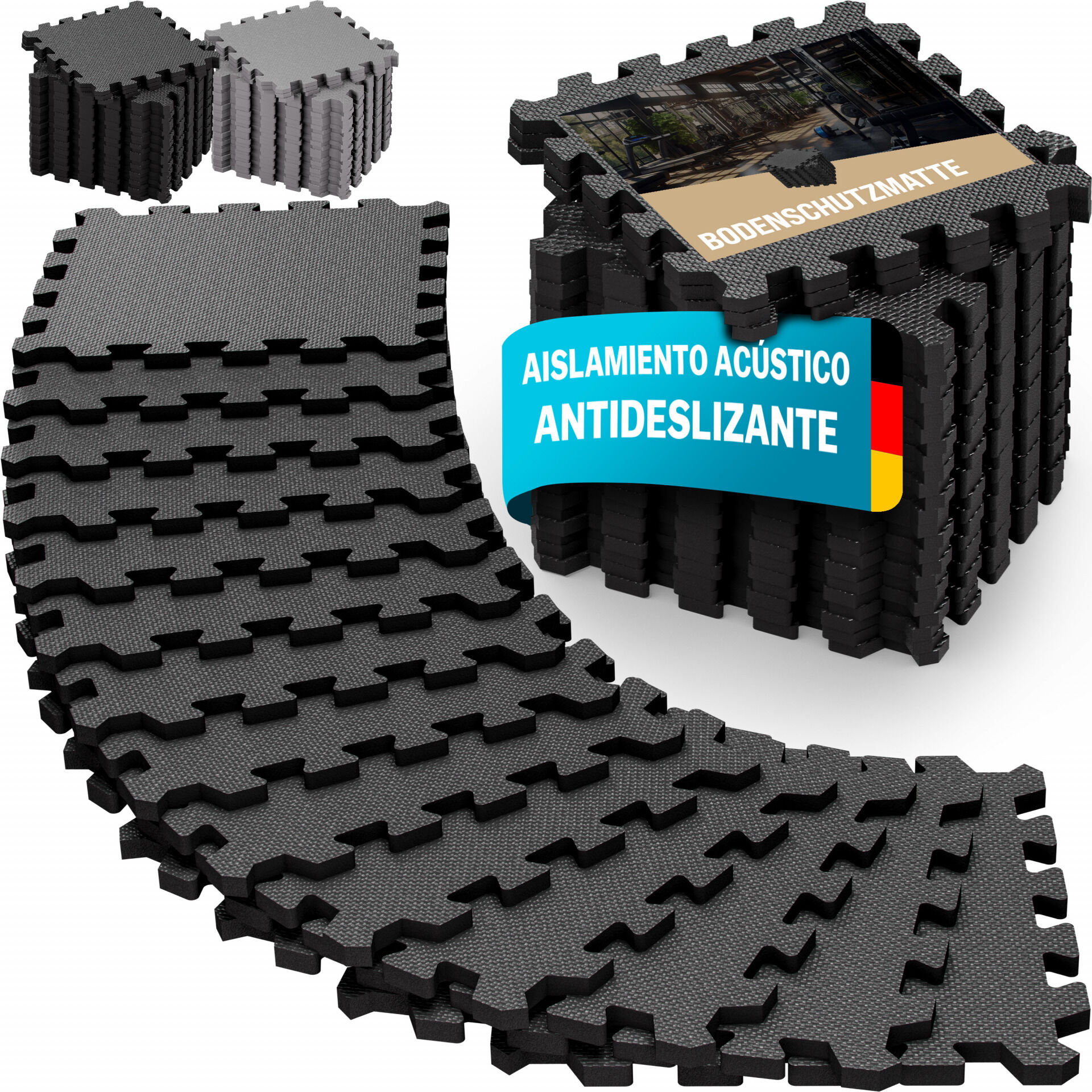 Bodenschutz-/Puzzlematten 18er-Set Schwarz 175x88x1cm