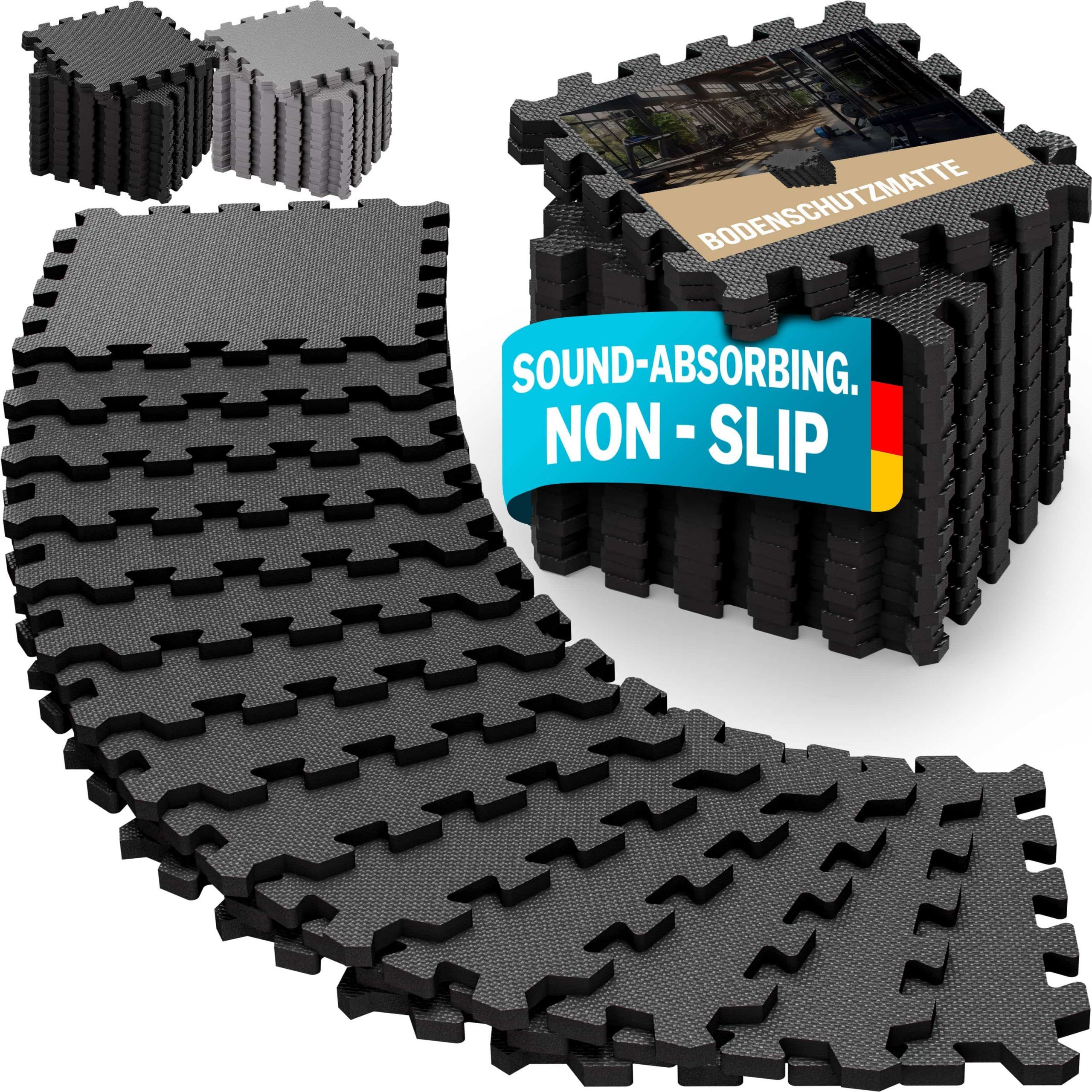 Bodenschutz-/Puzzlematten 18er-Set Schwarz 175x88x1cm