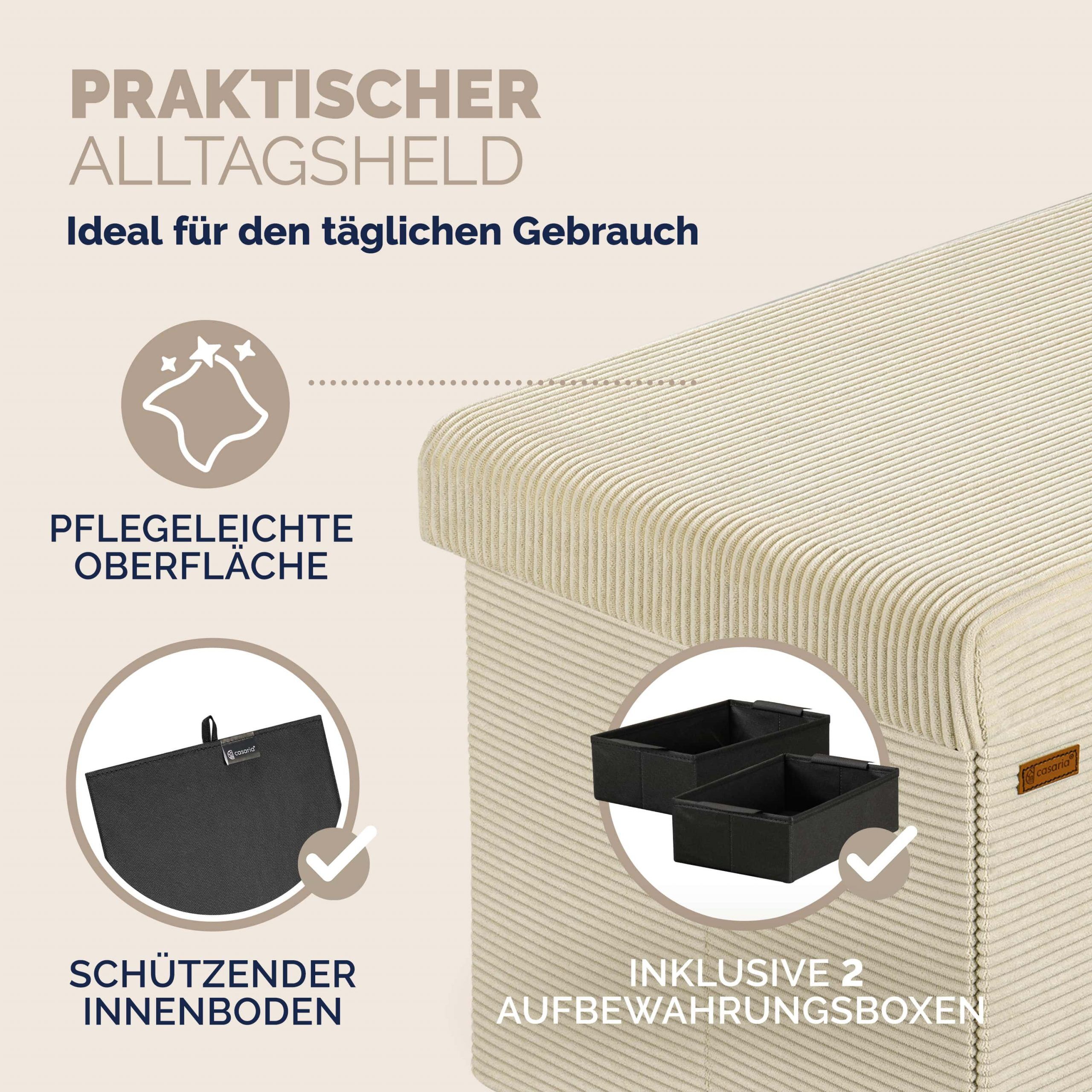 Sitzbank Beige Cord 114x38x38cm MDF faltbar