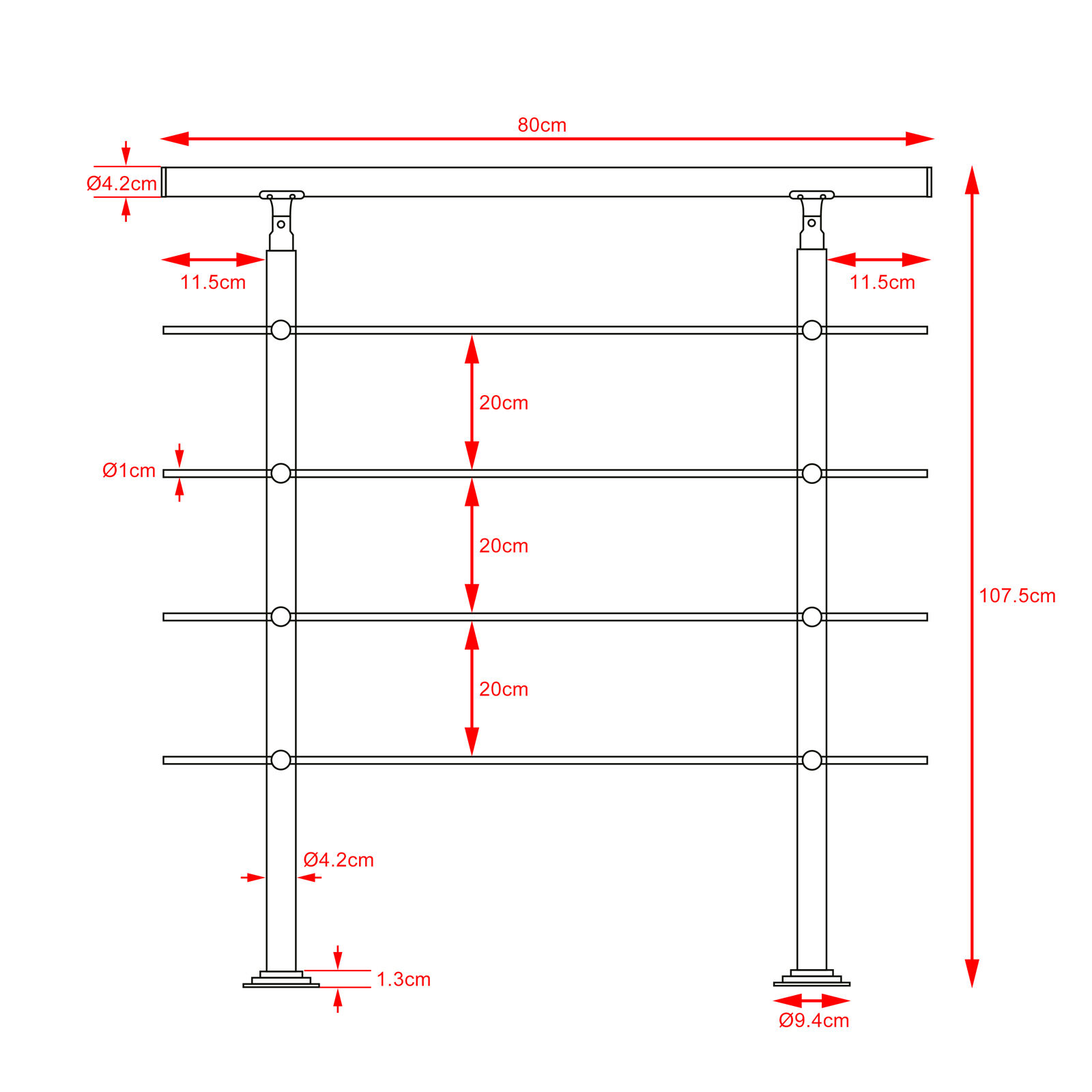 Treppengeländer Edelstahl 80cm 4 Streben