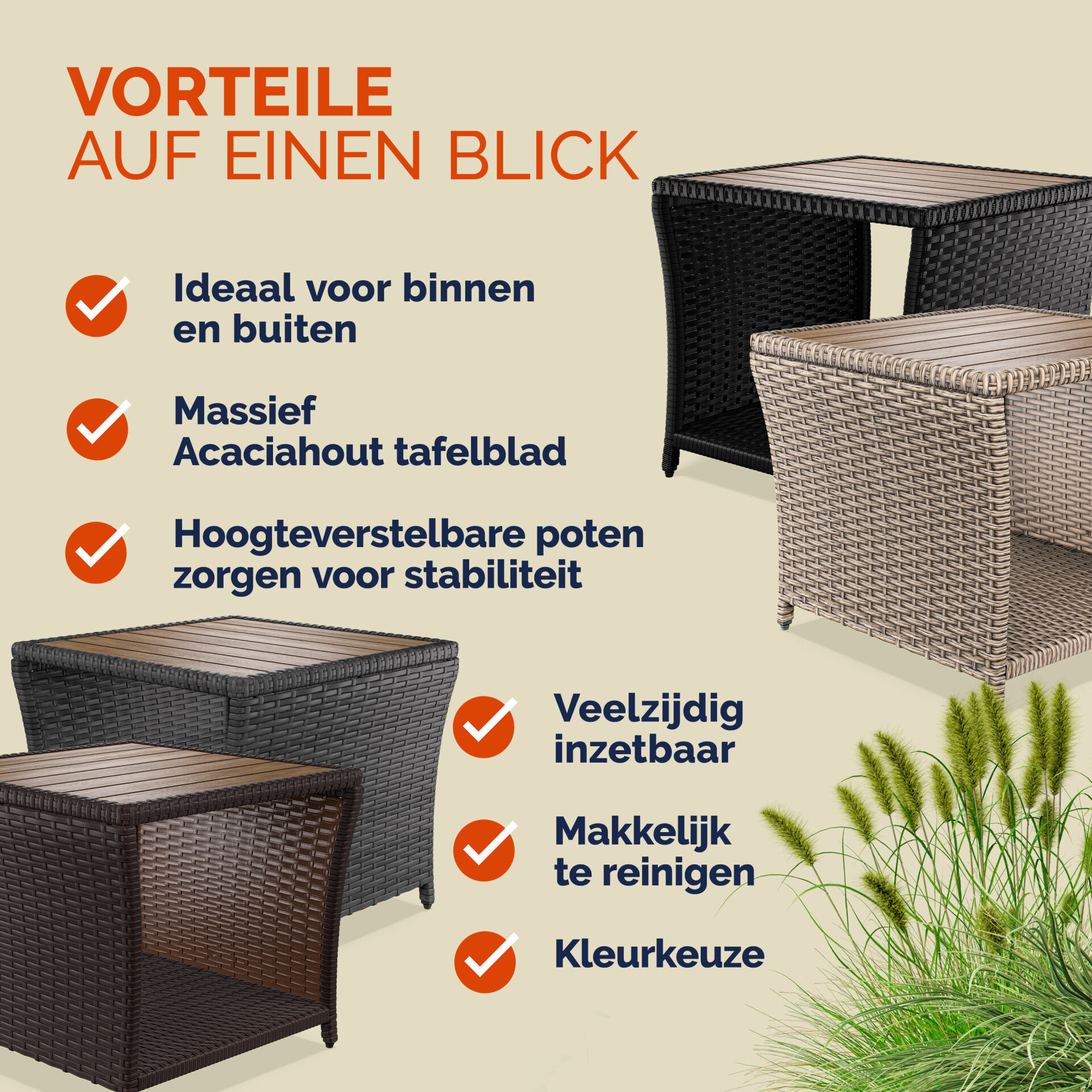 Polyrattan Beistelltisch Braun 40x45x45cm Akazienholz
