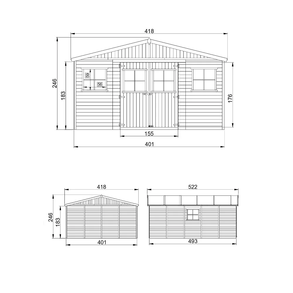Gartenhaus Henry M333+M333G mit Boden – Gerätehaus Holz 401 x 493 cm – 20 m2