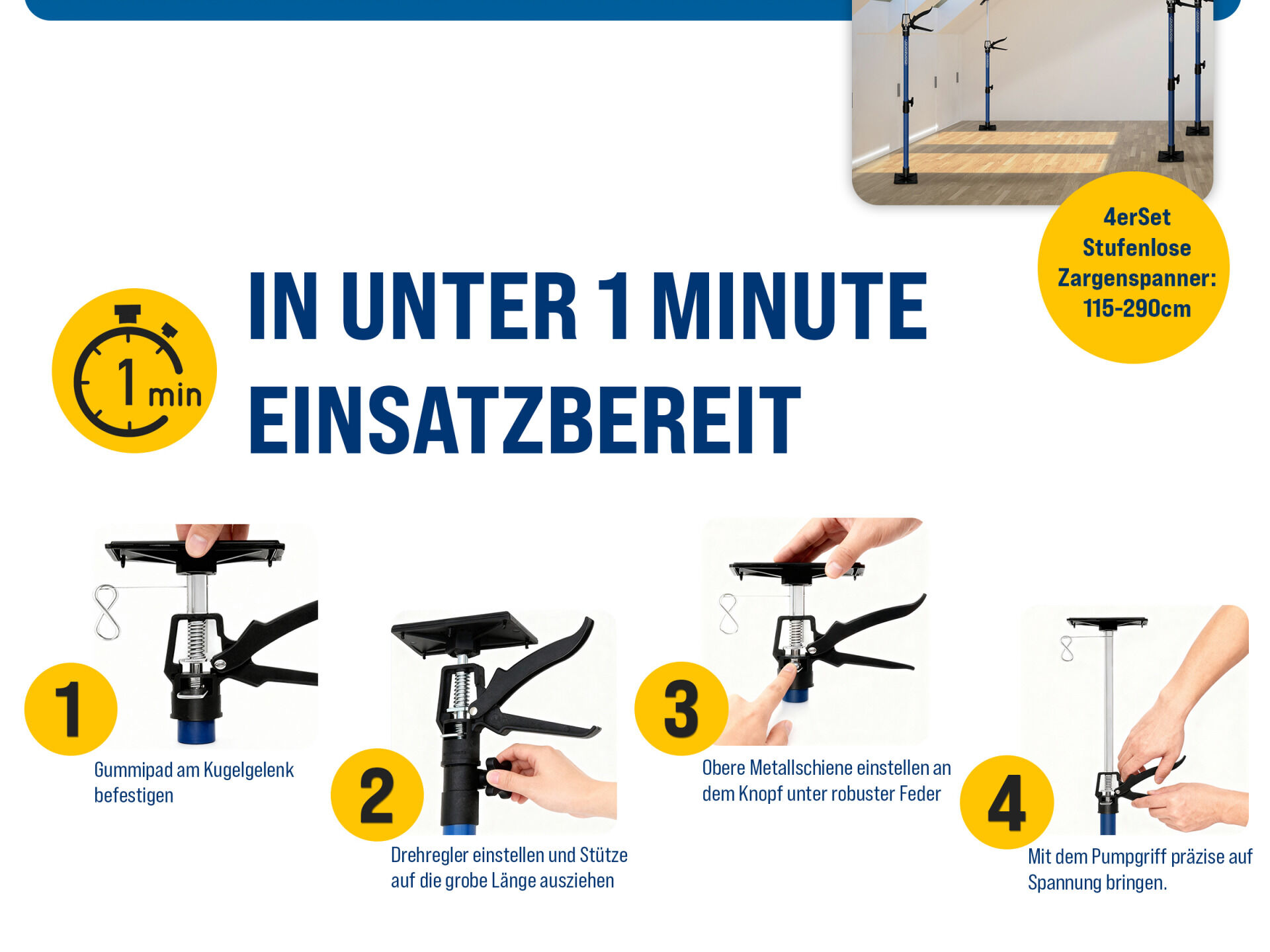 Stahl Türspanner/Zargenspanner 3er-Set 50-115cm max 30kg