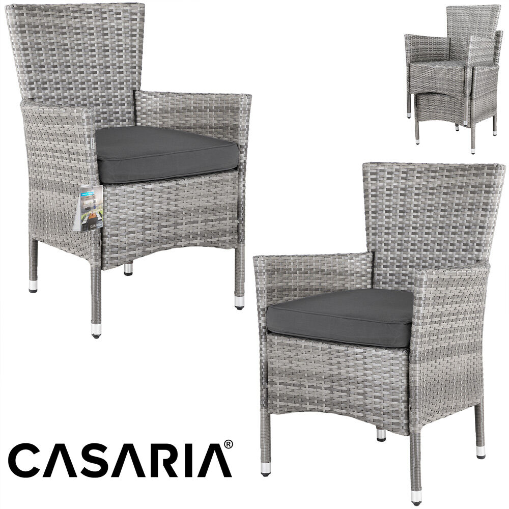 Polyrattan Gartenstuhl 2er-Set Grau/Anthrazit stapelbar