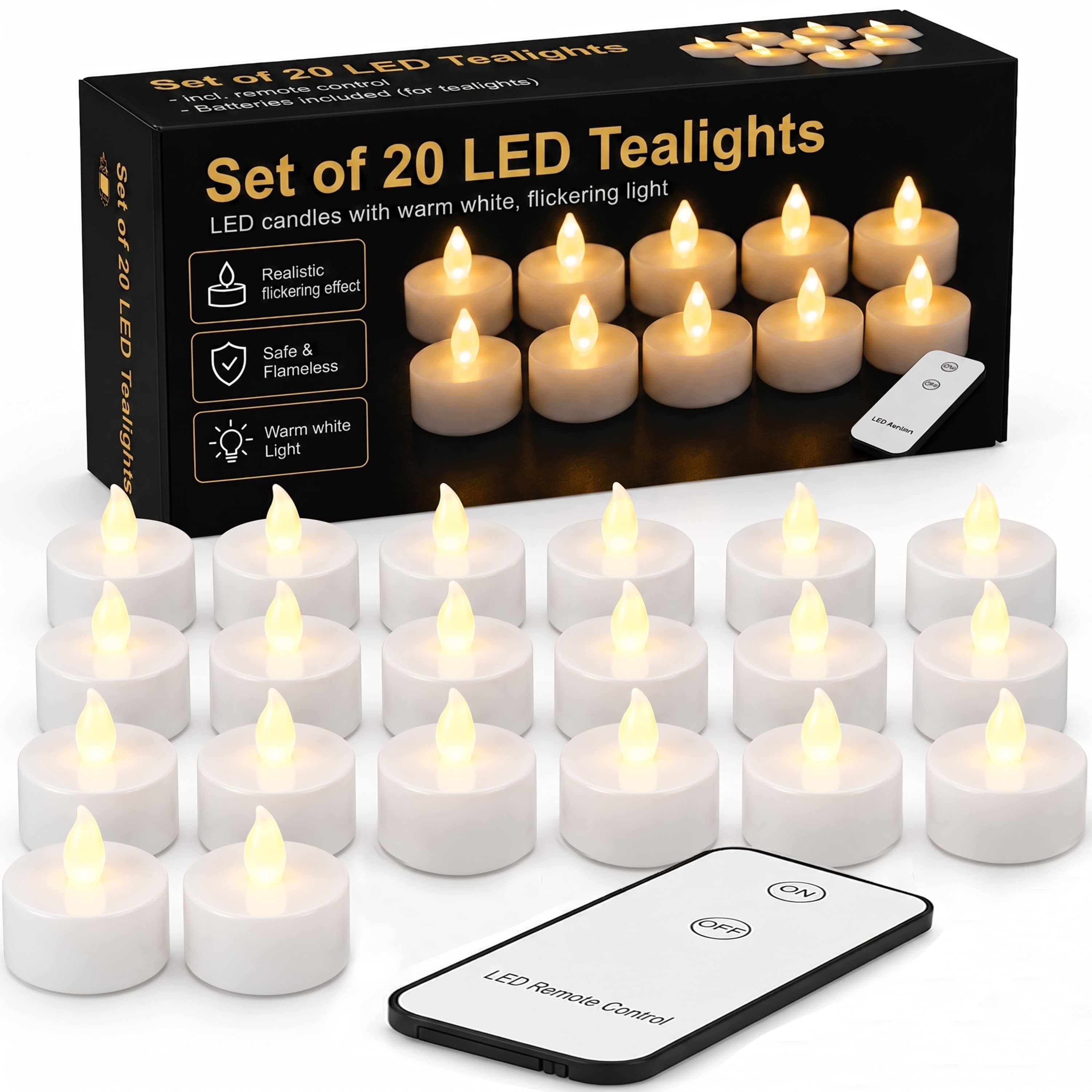 LED Teelichter 20er-Set Warmweiß Fernbedienung