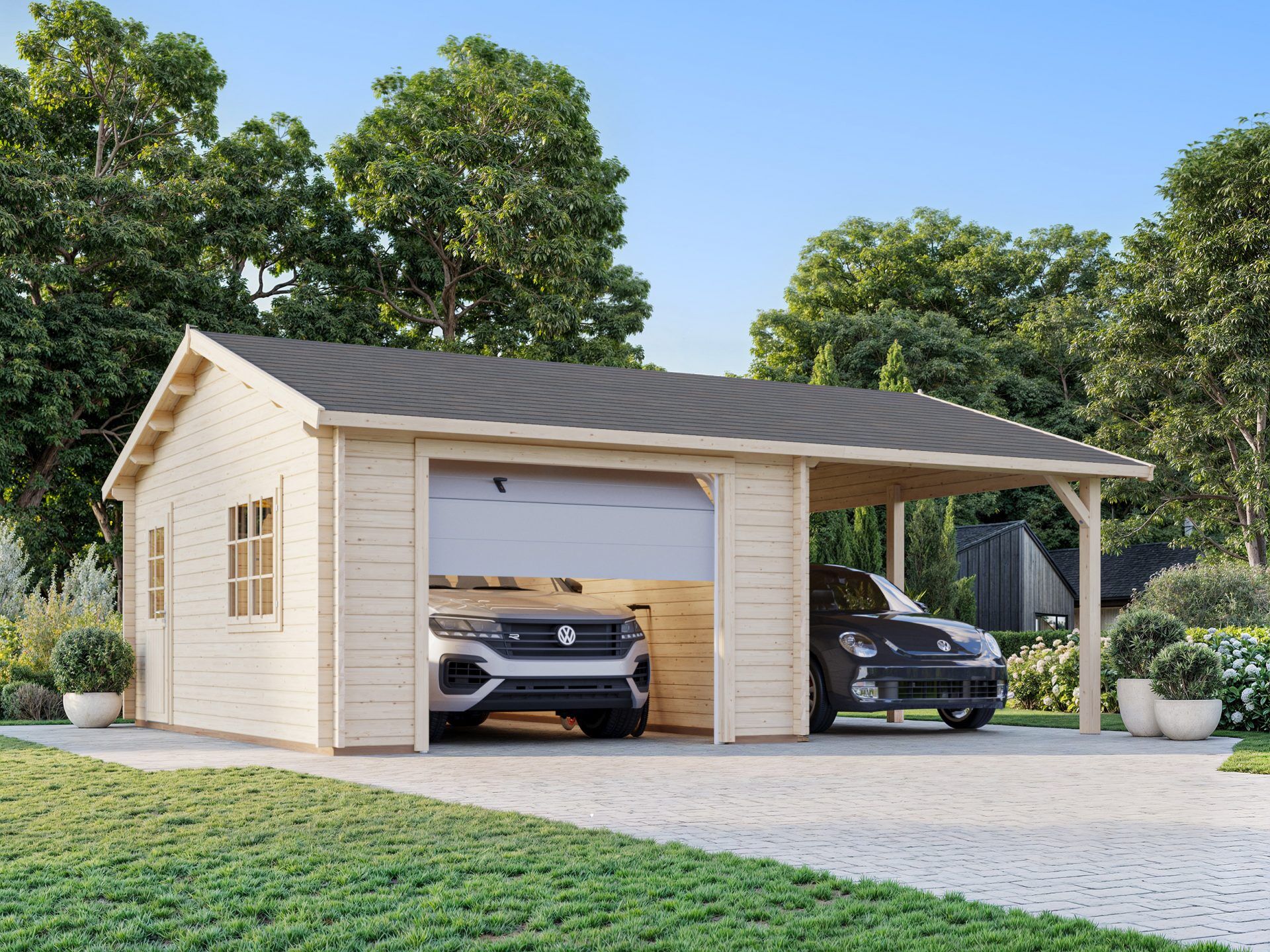 Palmako Holzgarage Roger 19,0+16,2 m2 mit Sektionaltor