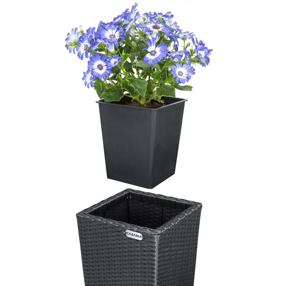 Polyrattan Blumentopf 3er-Set Schwarz