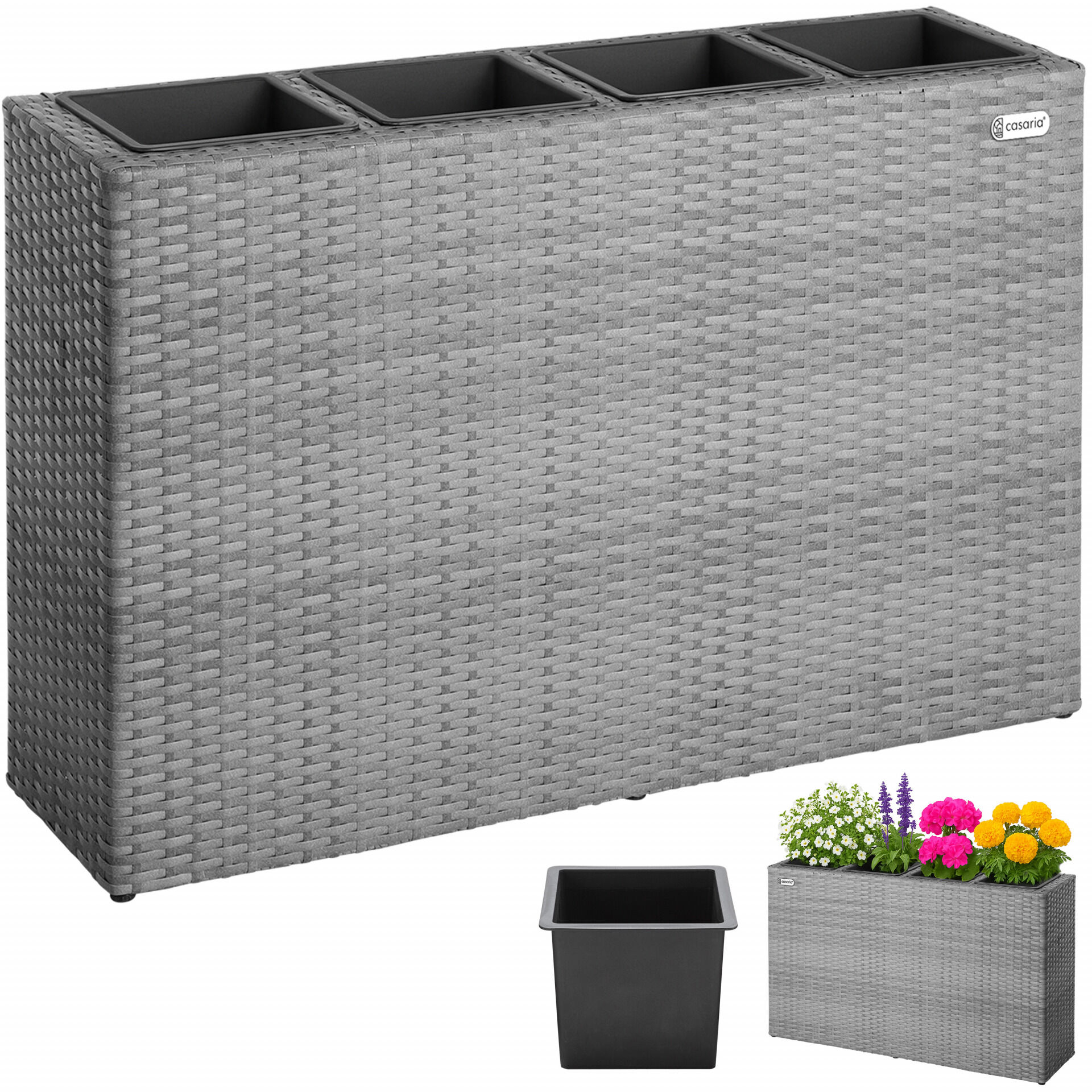 Polyrattan Blumentopf Grau 95x27x60cm