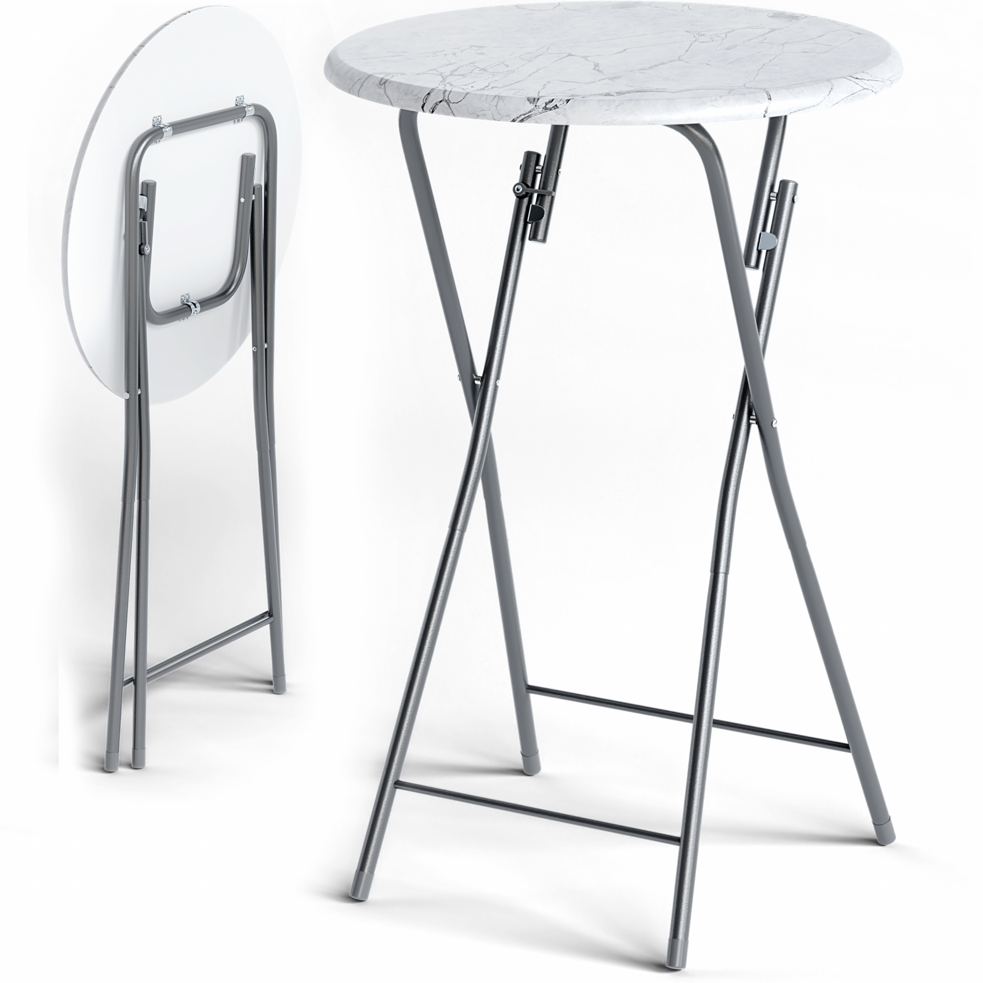 Stehtisch 2er-Set klappbar Ø60cm Marmoroptik Weiß 110cm Höhe