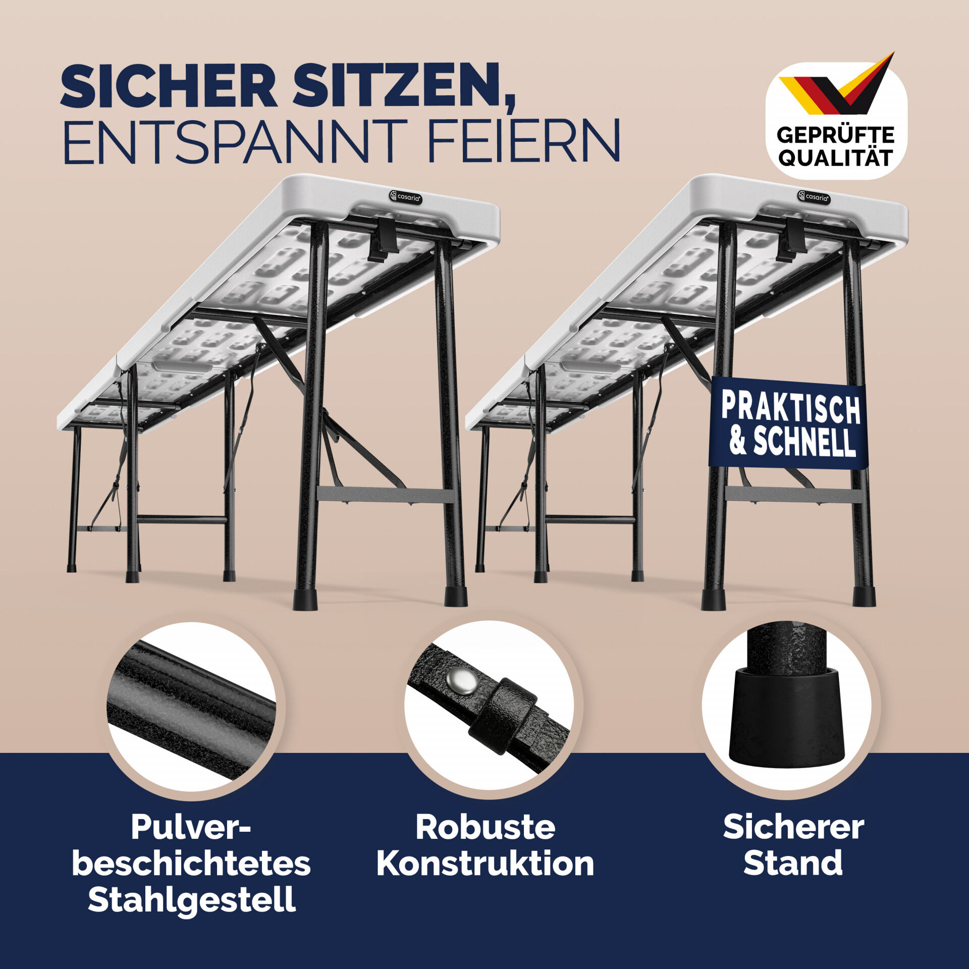 Bierbank 2er-Set klappbar platzsparend für 8 Personen 200kg je Bank