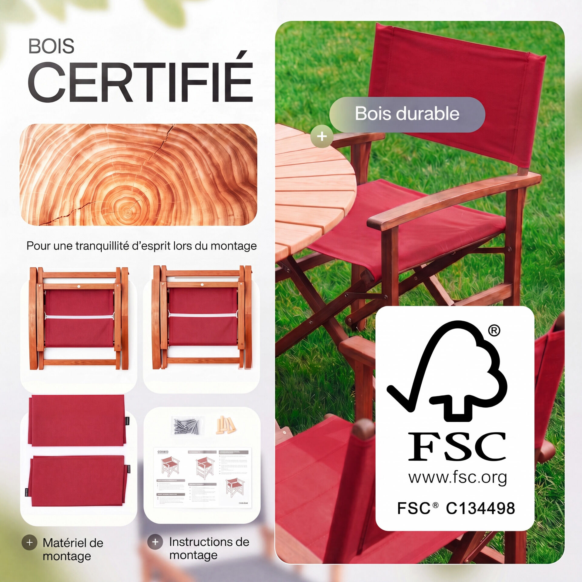 Regiestuhl Rot Eukalyptusholz FSC®-zertifiziert Klappbar