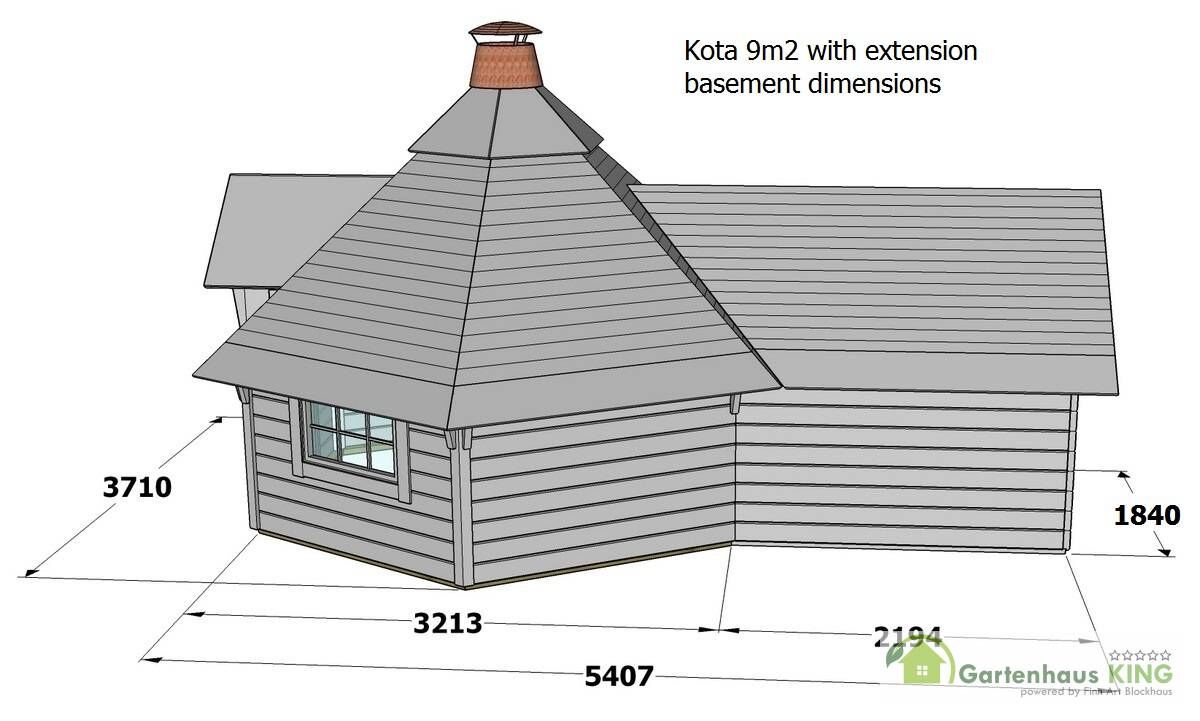 Zeichnung Grillkota Finnland Premium 9,2 mit Anbau bemaßt