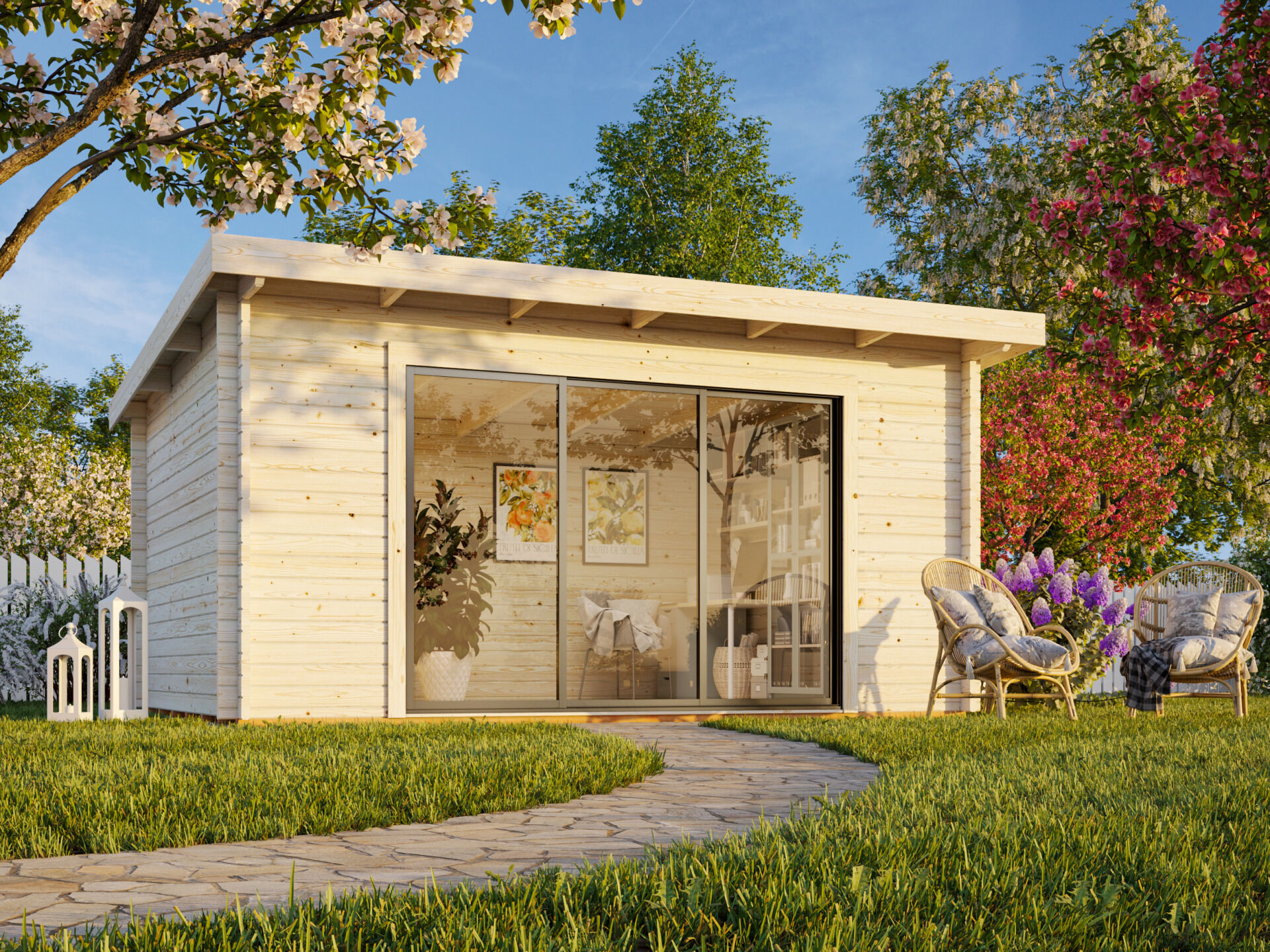 Palmako Flachdach Gartenhaus Lea 14,2 m² mit Schiebetür