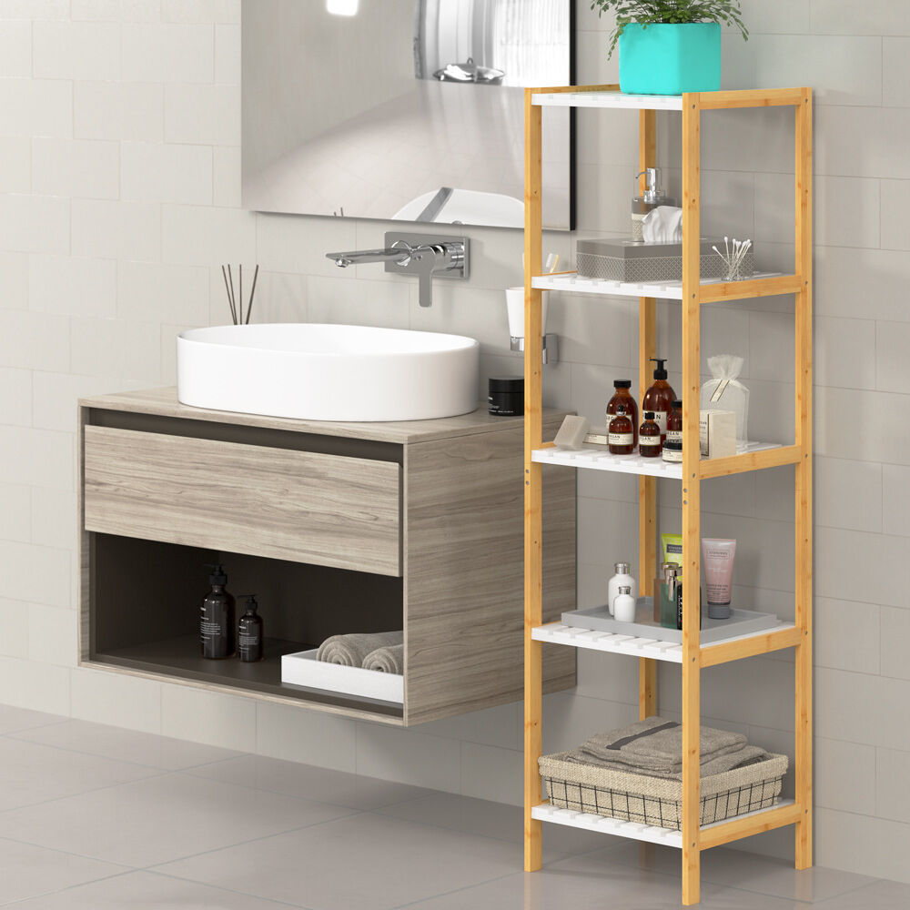 Standregal Bambus Weiß 140x33x34cm