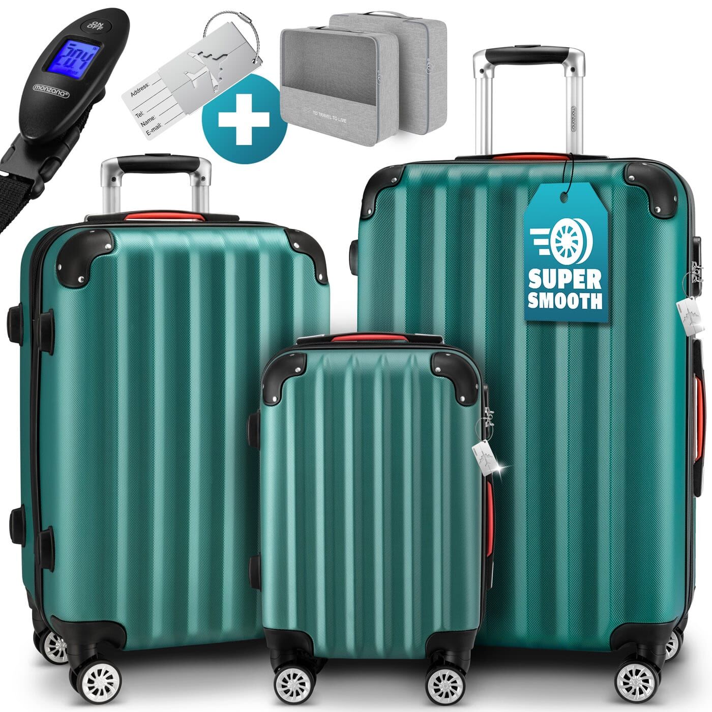 Hartschalenkoffer Set 3-tlg mit Zubehör Rollen 360º Grün ABS