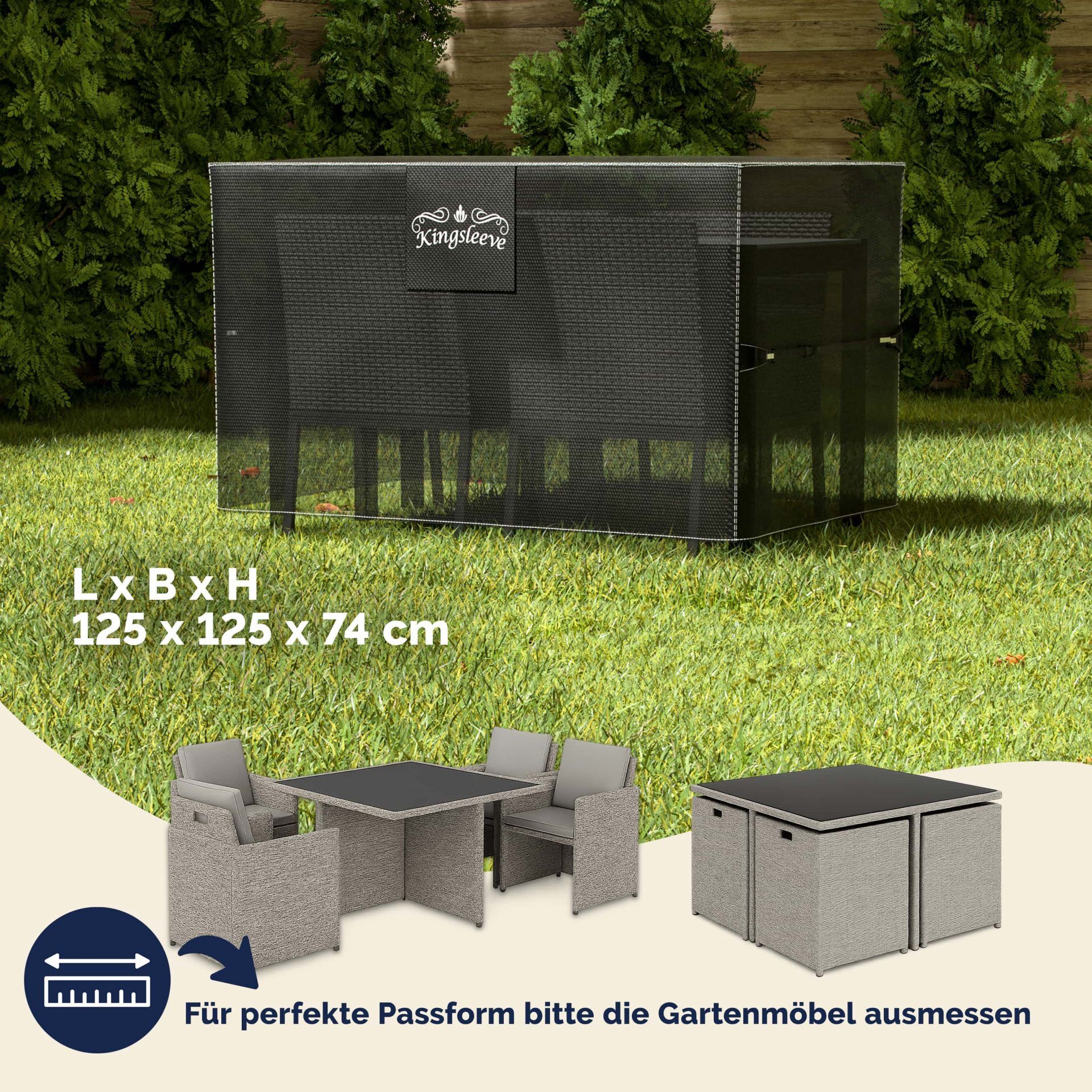 Abdeckplane Sitzgruppe Anthrazit 125x125x74cm 9100mm Wassersäule