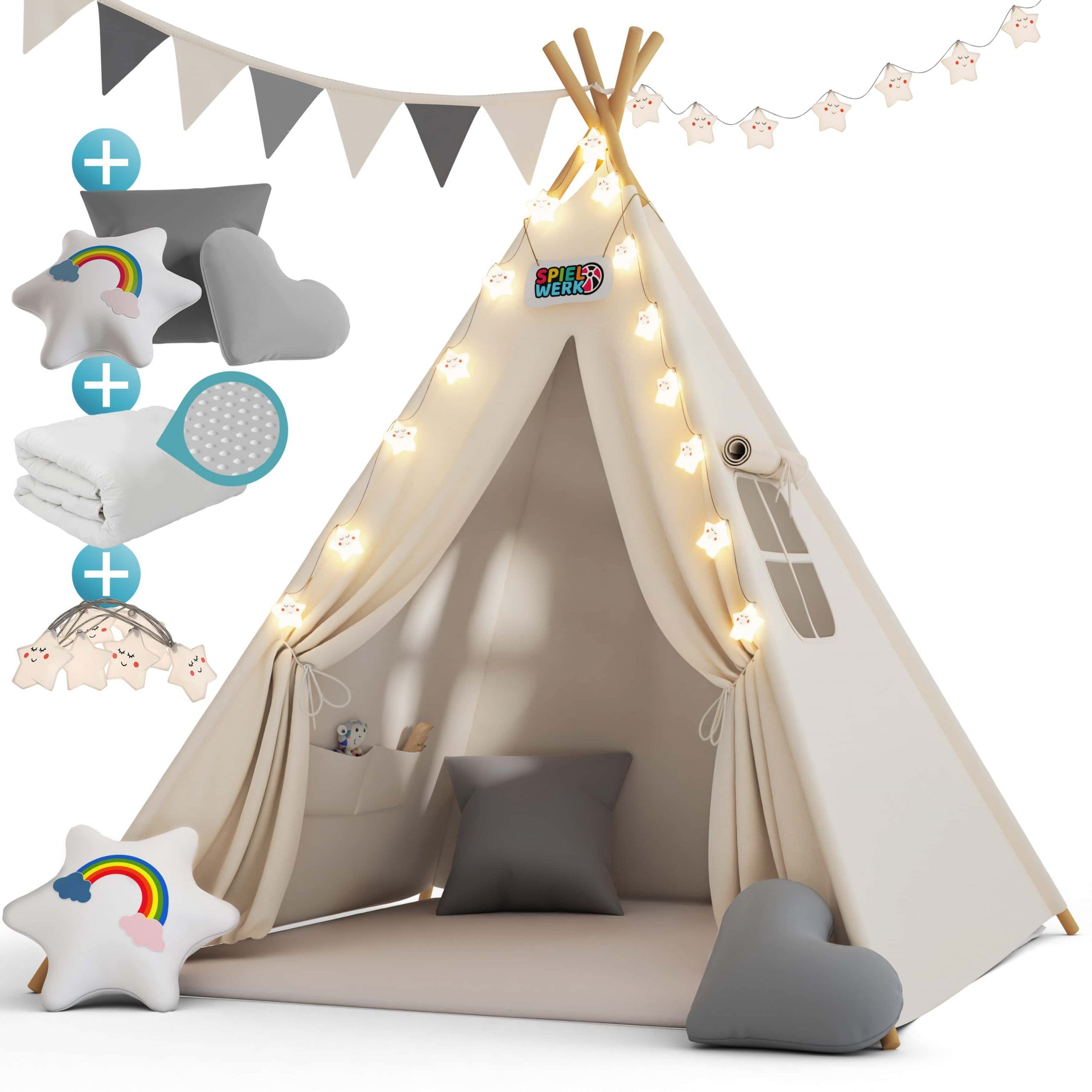 Tipi Spielzelt Weiß 160x130x130cm
