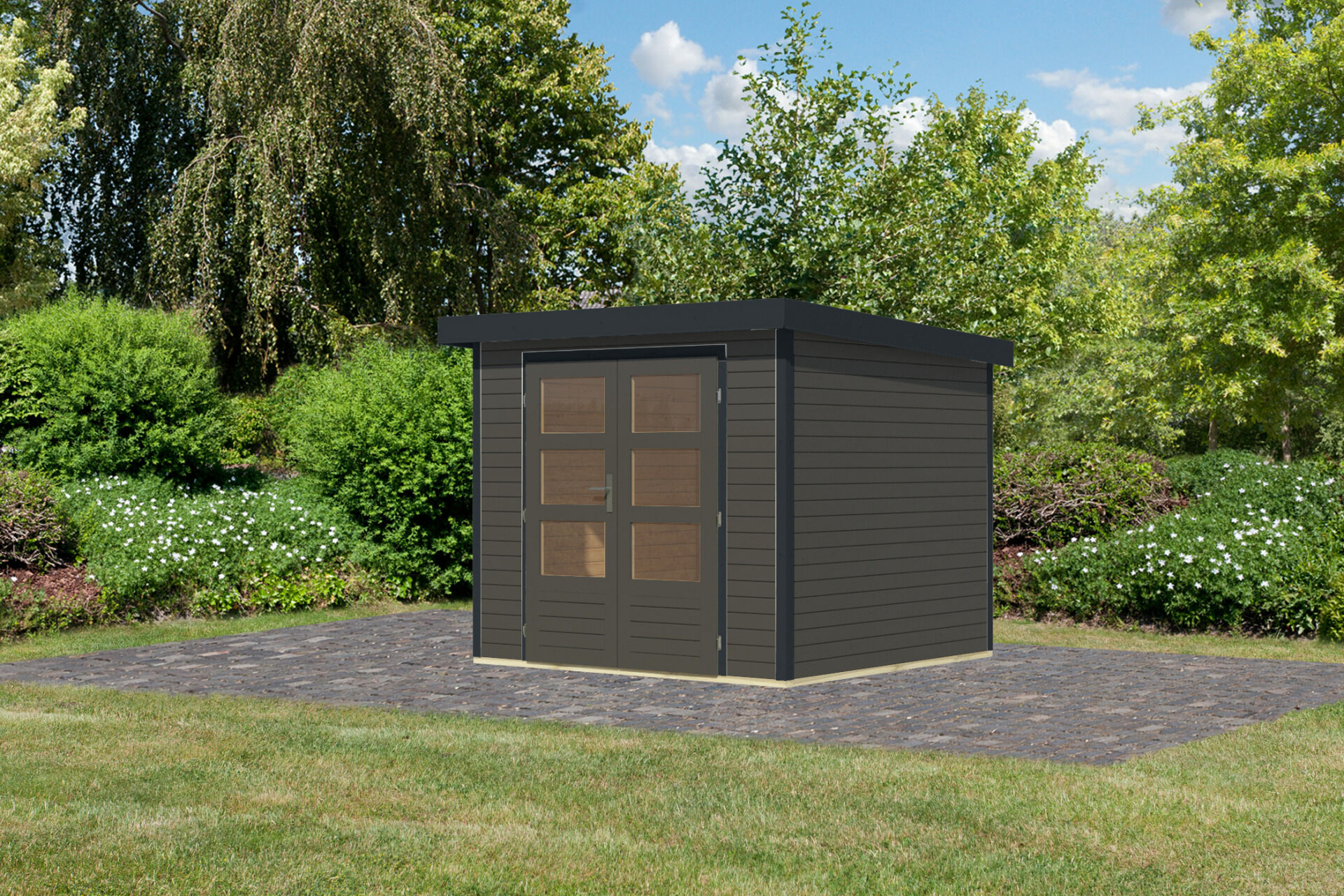 Karibu Pultdach Holz & Metall Gartenhaus Jupiter 3, naturbelassen / graualuminium