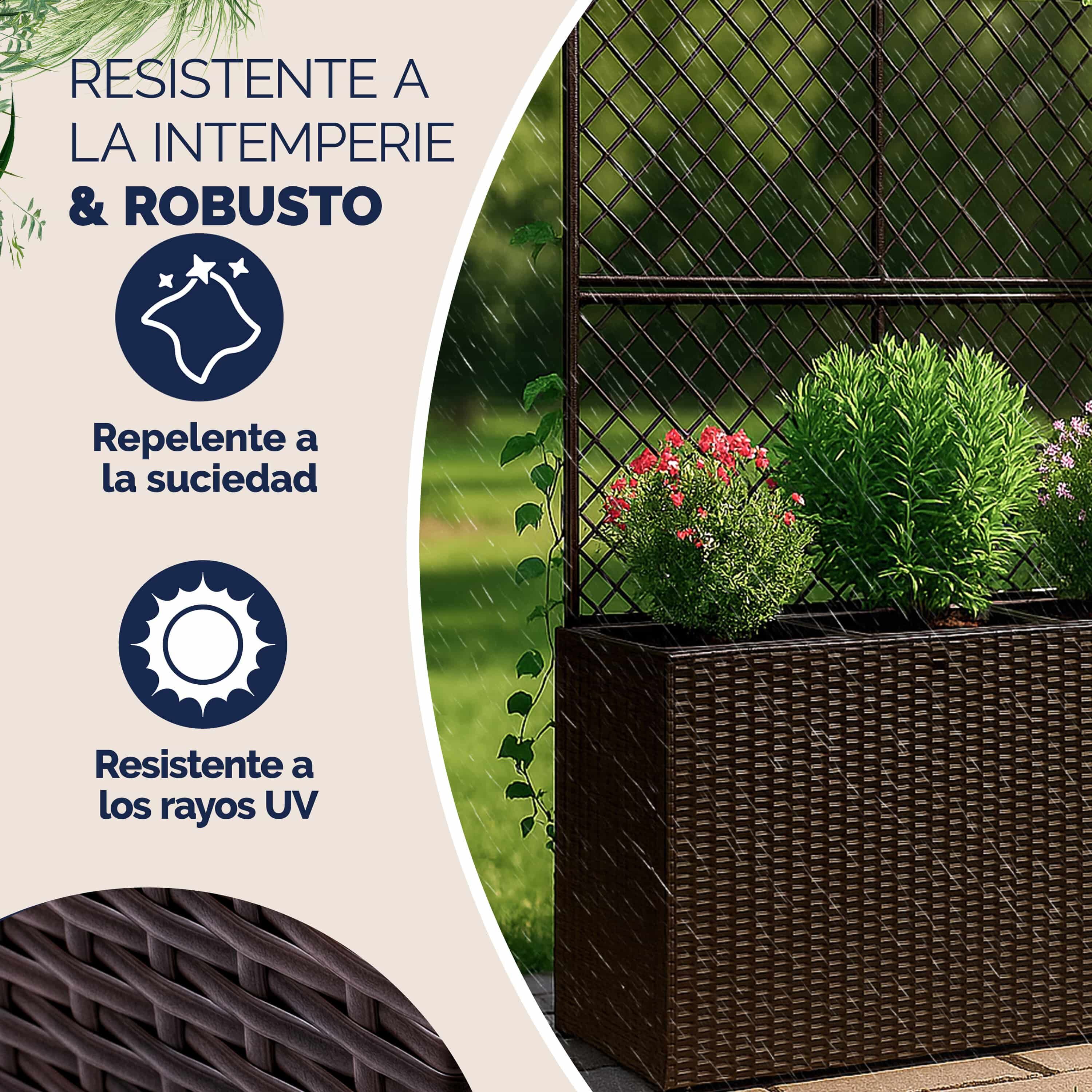 Polyrattan Blumenkasten mit Rankgitter Braun