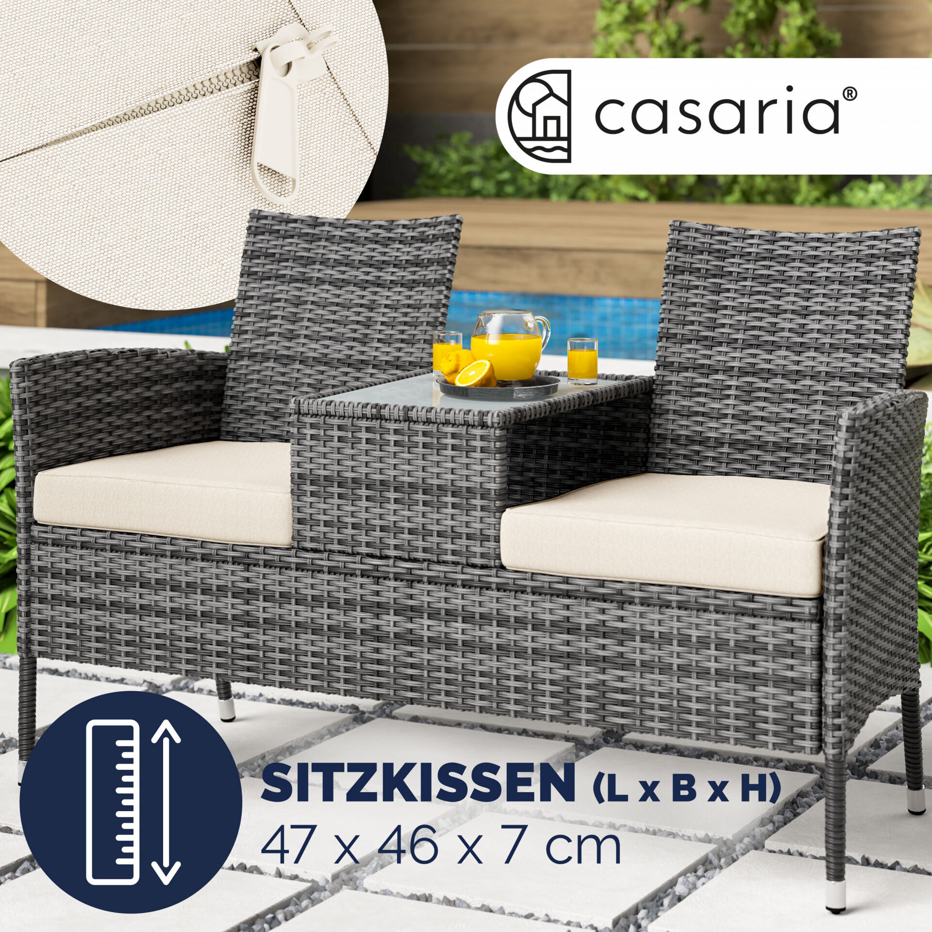 Polyrattan Kino Bank Grau/Beige 145x58x87cm