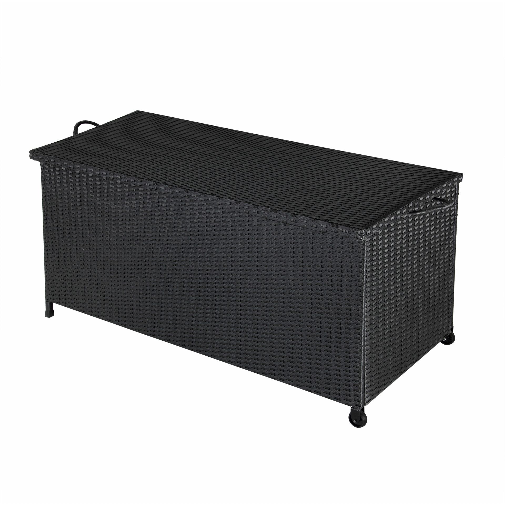 Gartenbox Polyrattan Schwarz 117x53x60cm mit Griffen + Rollen