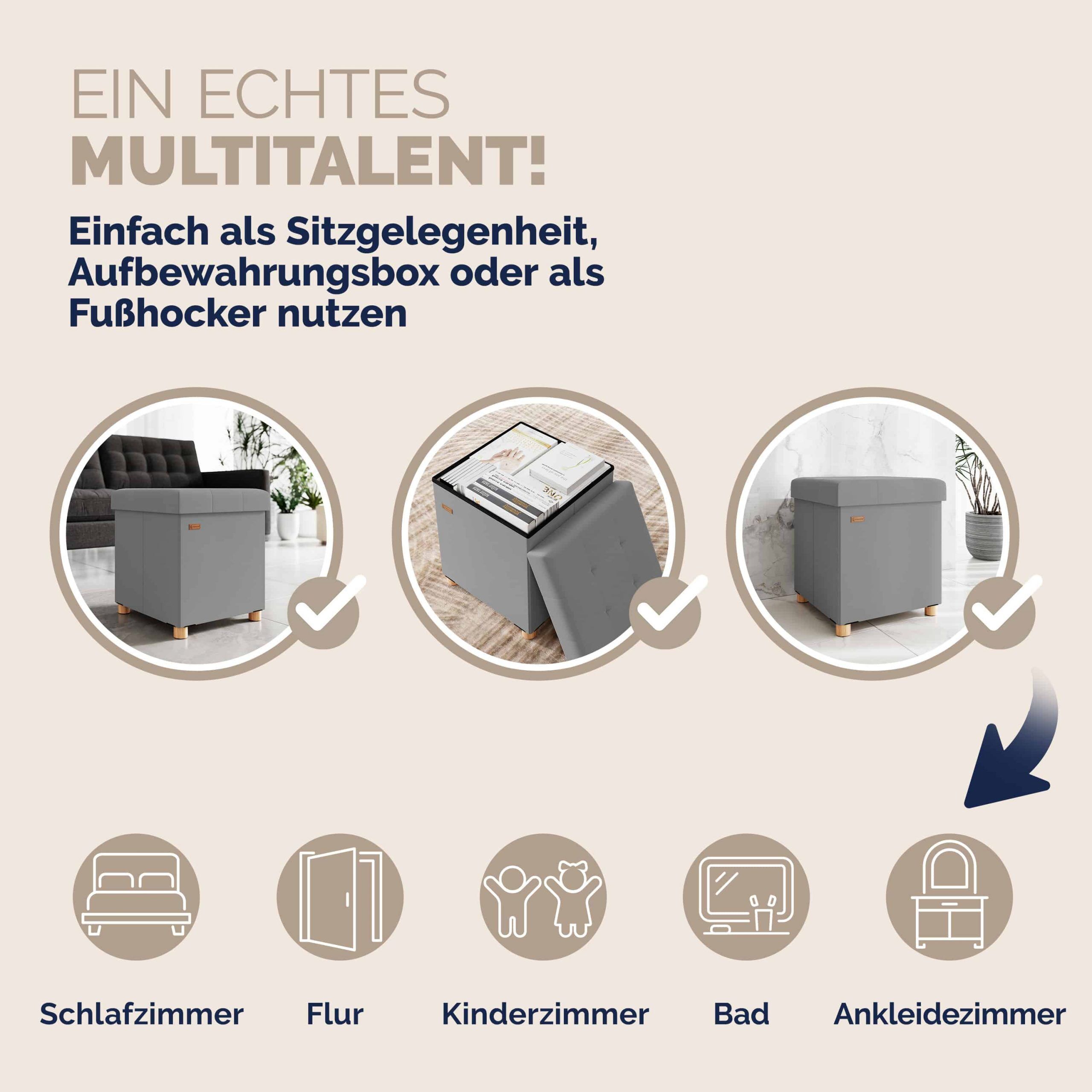 Sitzhocker Grau Samt 42x38x38cm faltbar